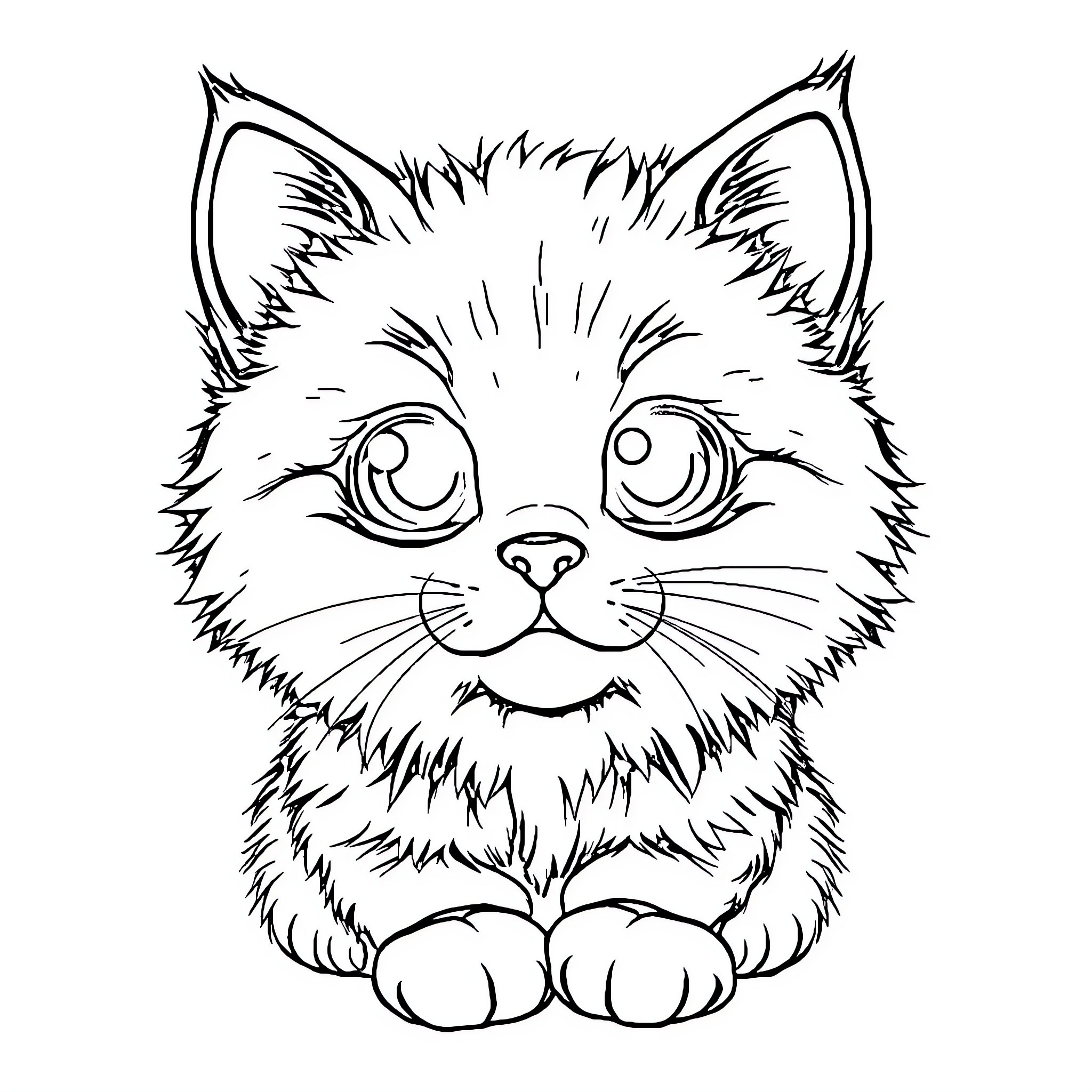 Kitty's Cute and Curious Expression Coloring Page (free black-and-white line drawing printable PDF for all, from beginners to advanced learners, including children, teens, adults, and seniors)