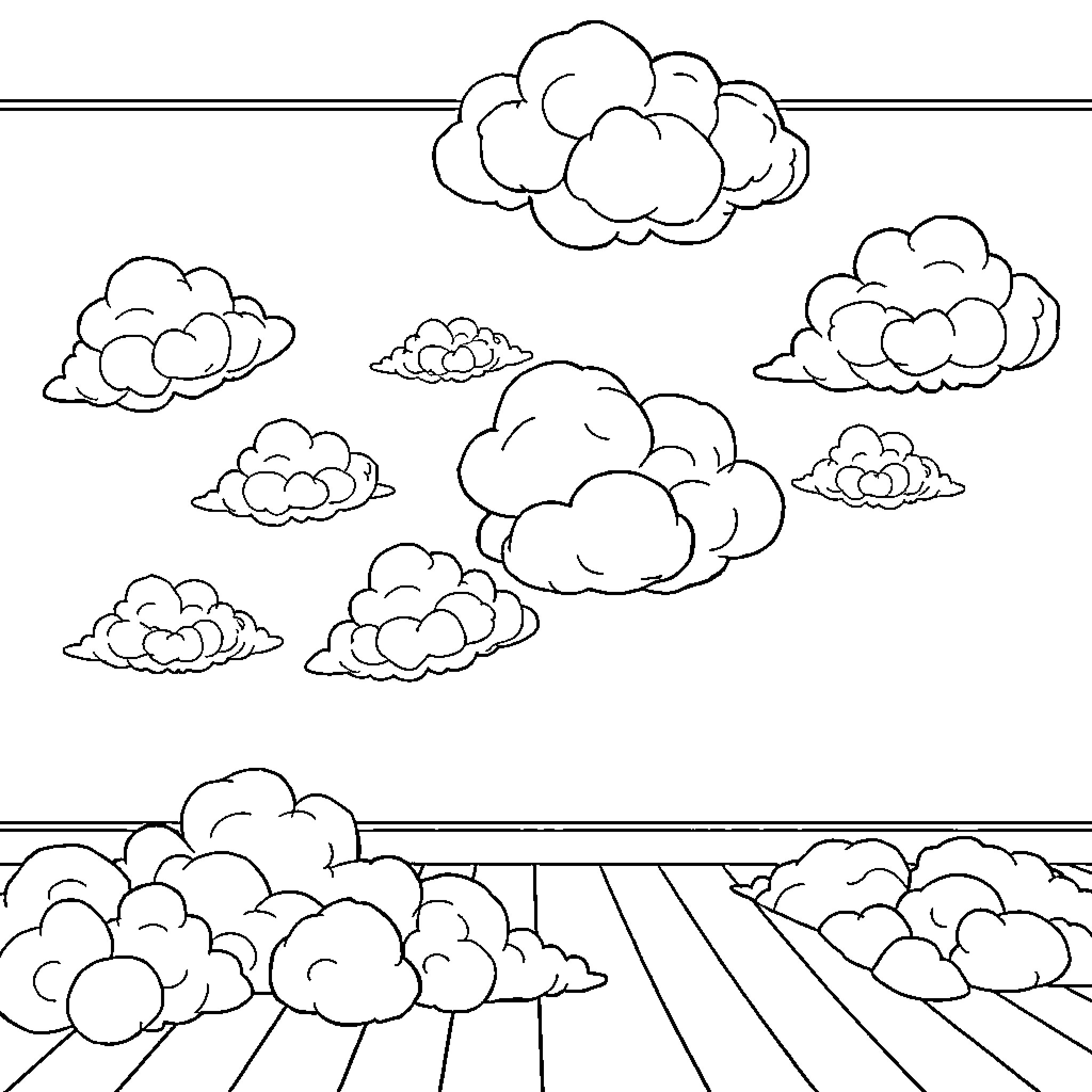 Cloud Formations in the Sky Coloring Page (free black-and-white line drawing printable PDF for all, from beginners to advanced learners, including children, teens, adults, and seniors)