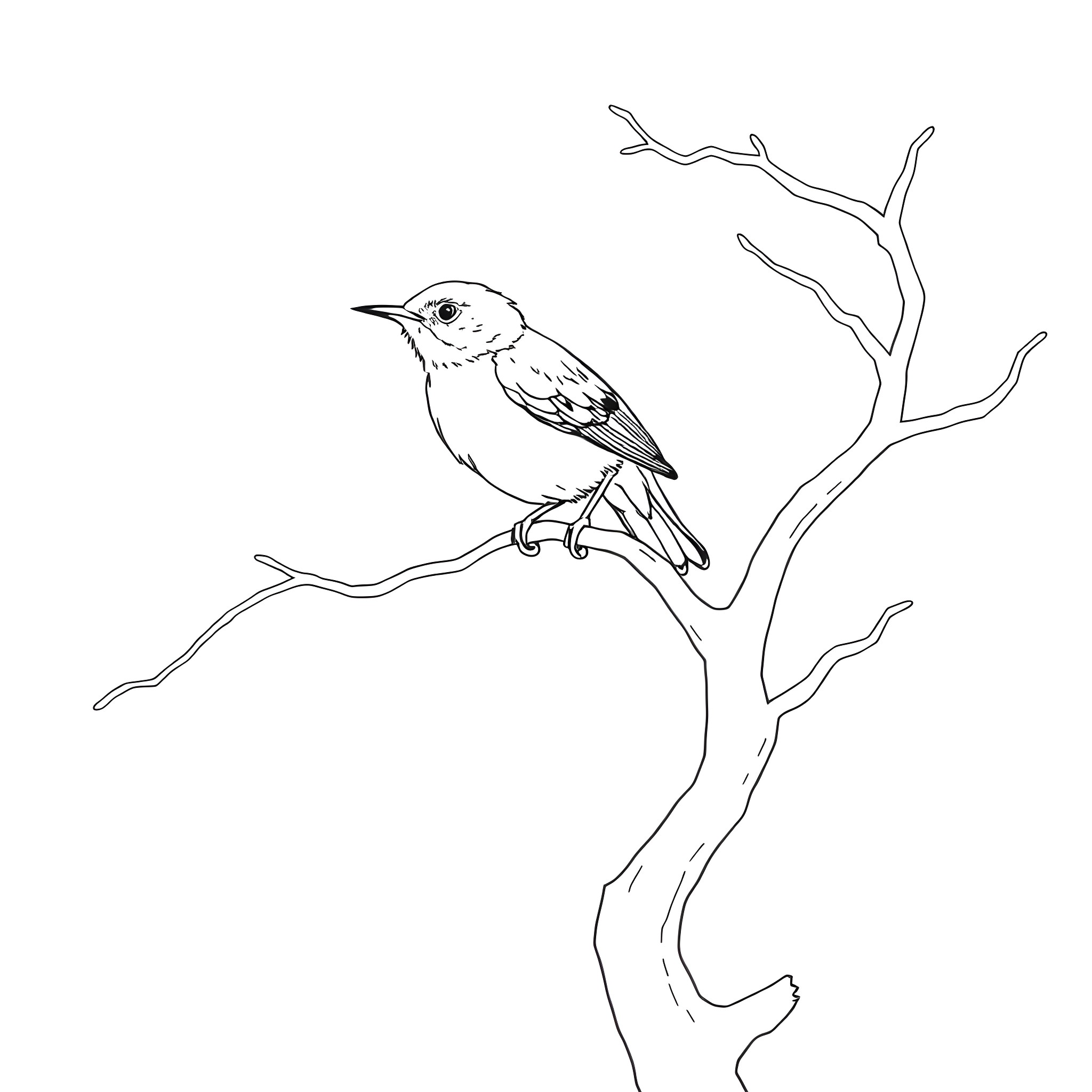 Honey Creeper perched on a branch Coloring Page (free black-and-white line drawing printable PDF for all, from beginners to advanced learners, including children, teens, adults, and seniors)