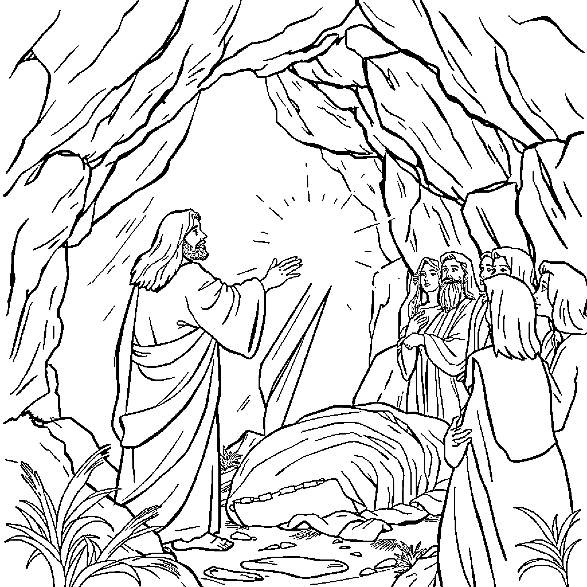 Jesus Teaching His Disciples in the Wilderness Coloring Page (free black-and-white line drawing printable PDF for all, from beginners to advanced learners, including children, teens, adults, and seniors)