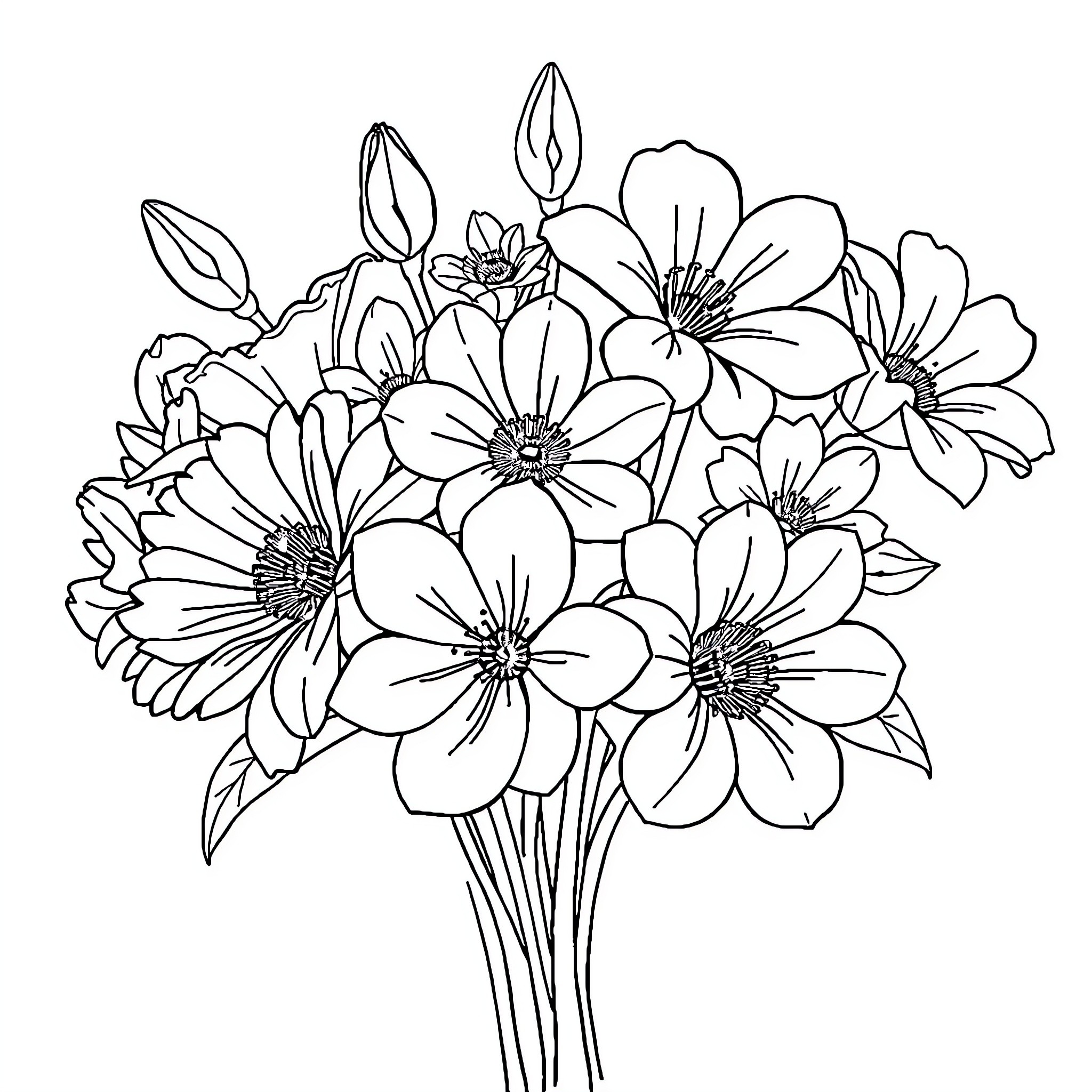 Flower bouquet in black and white Coloring Page (free black-and-white line drawing printable PDF for all, from beginners to advanced learners, including children, teens, adults, and seniors)
