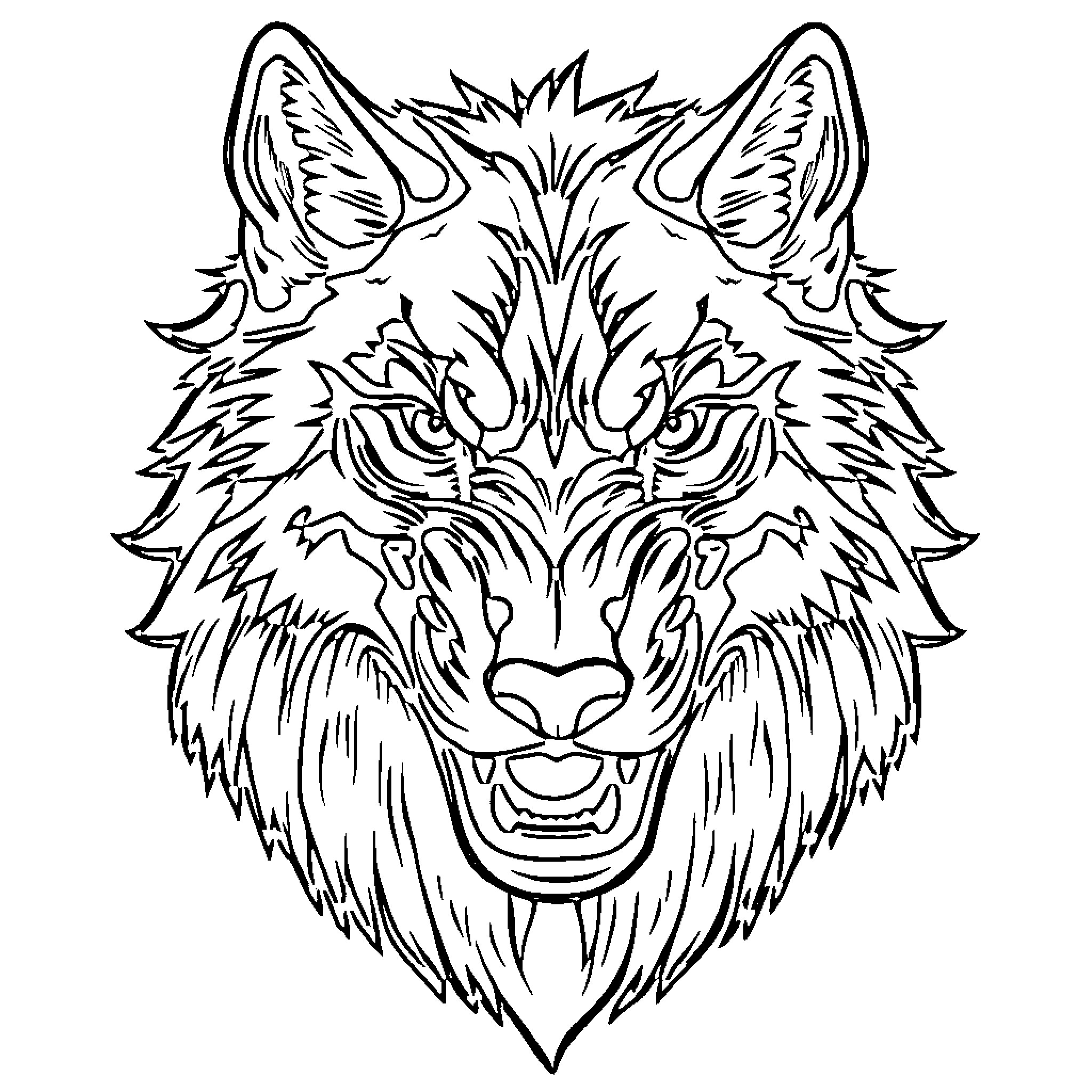Wolf with fierce expression Coloring Page (free black-and-white line drawing printable PDF for all, from beginners to advanced learners, including children, teens, adults, and seniors)
