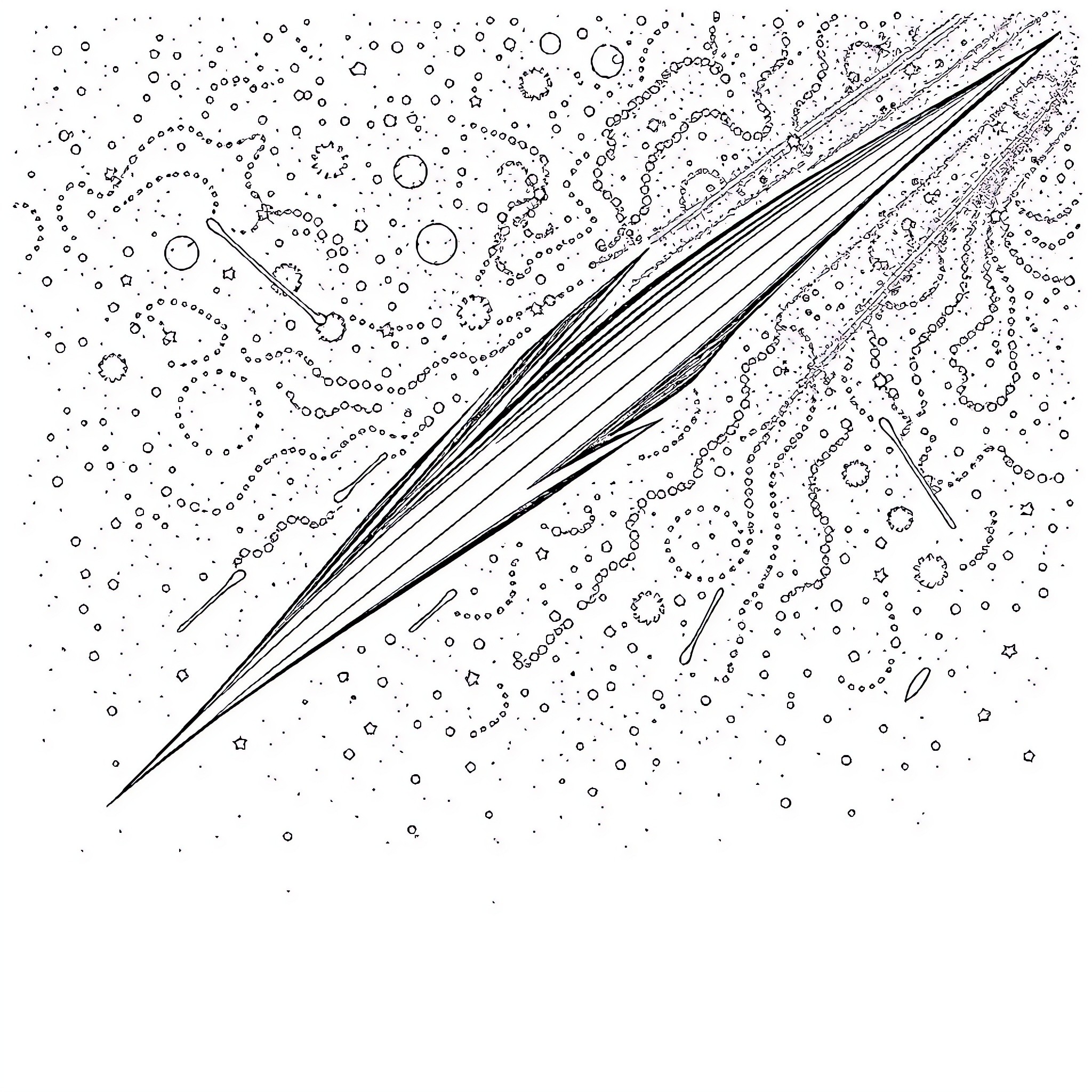 Meteor streaking through the starry night sky Coloring Page (free black-and-white line drawing printable PDF for all, from beginners to advanced learners, including children, teens, adults, and seniors)