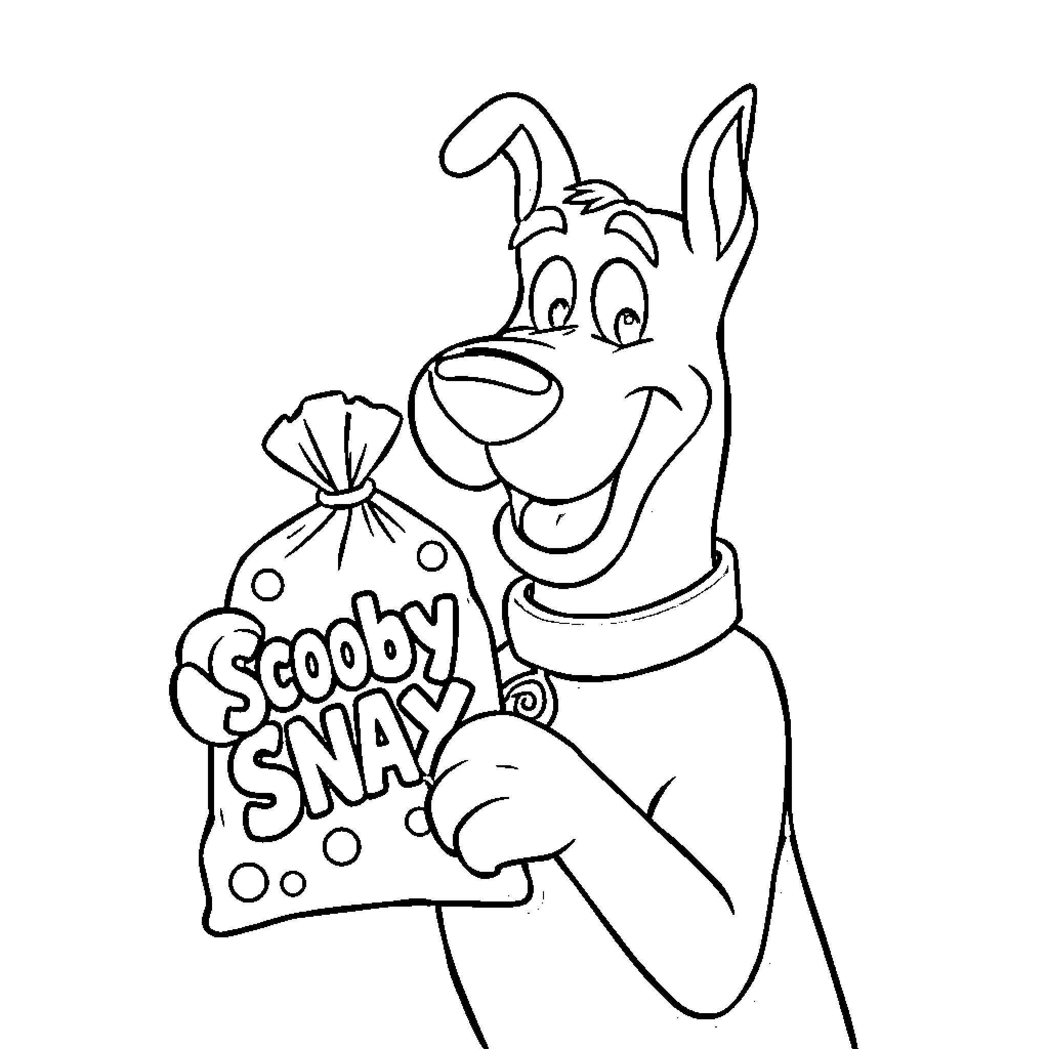 Scooby Doo enjoying a Scooby Snack Coloring Page (free black-and-white line drawing printable PDF for all, from beginners to advanced learners, including children, teens, adults, and seniors)