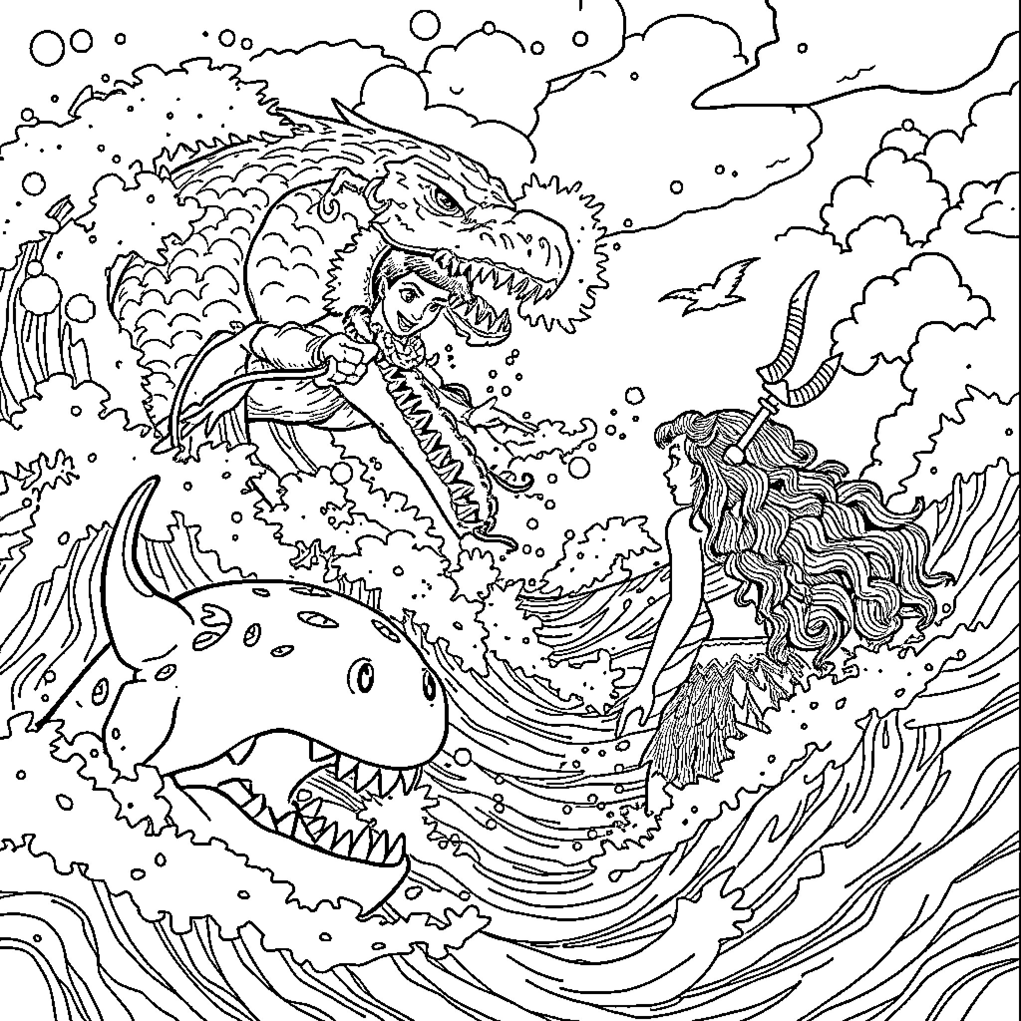 Vaiana's Enchanting Ocean Adventure Coloring Page (free black-and-white line drawing printable PDF for all, from beginners to advanced learners, including children, teens, adults, and seniors)