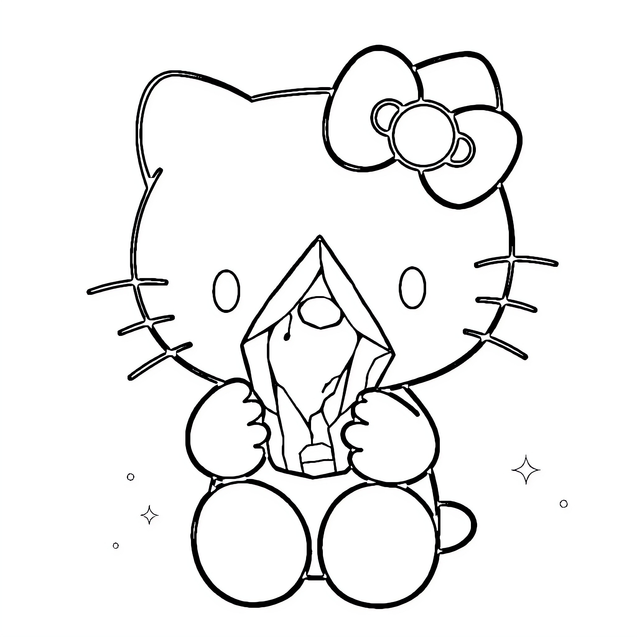 Hello Kitty sitting in meditation pose Coloring Page (free black-and-white line drawing printable PDF for all, from beginners to advanced learners, including children, teens, adults, and seniors)