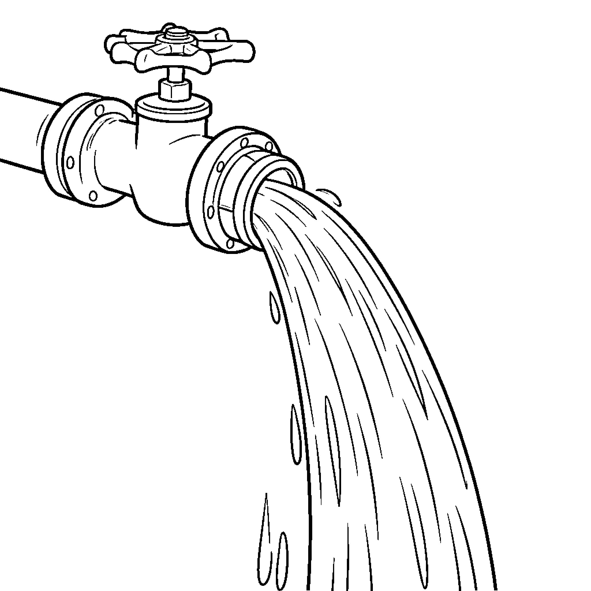 Pipe spraying water Coloring Page (free black-and-white line drawing printable PDF for all, from beginners to advanced learners, including children, teens, adults, and seniors)
