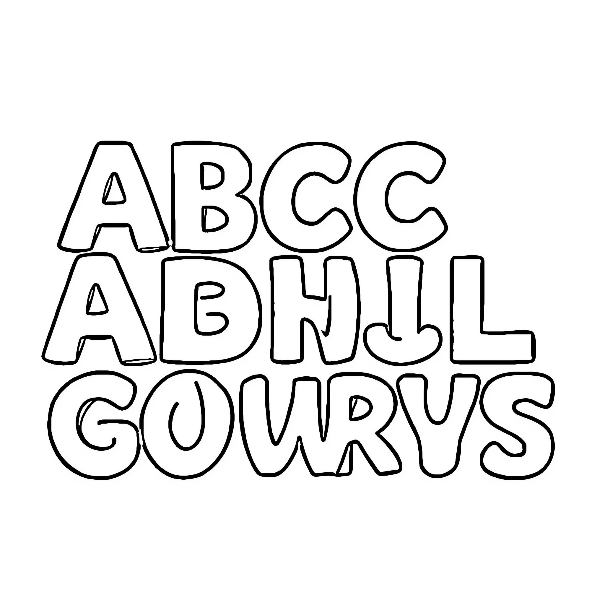 ABC Alphabet Doodle Art Coloring Page (free black-and-white line drawing printable PDF for all, from beginners to advanced learners, including children, teens, adults, and seniors)