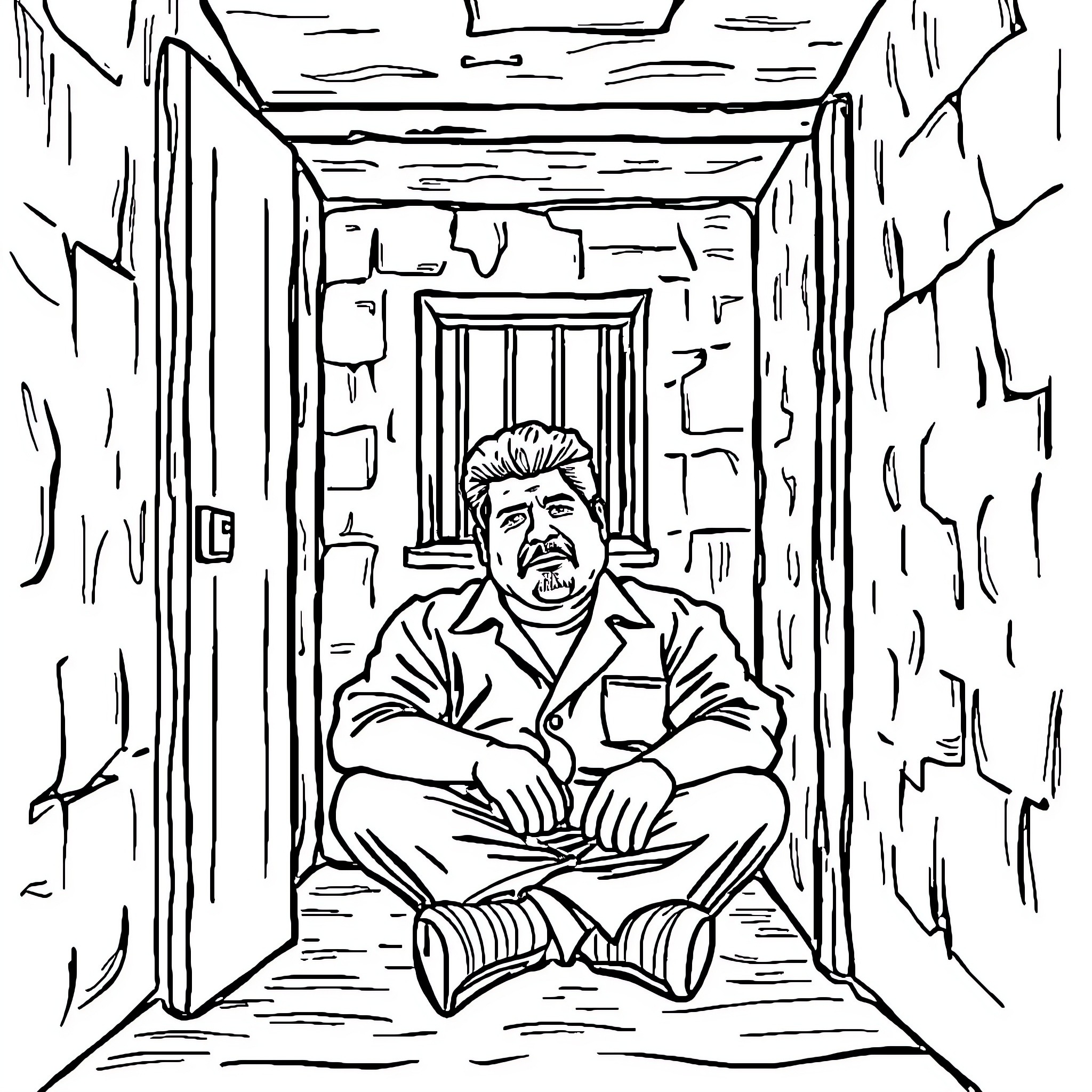 Pablo Escobar's Solitary Confinement Coloring Page (free black-and-white line drawing printable PDF for all, from beginners to advanced learners, including children, teens, adults, and seniors)