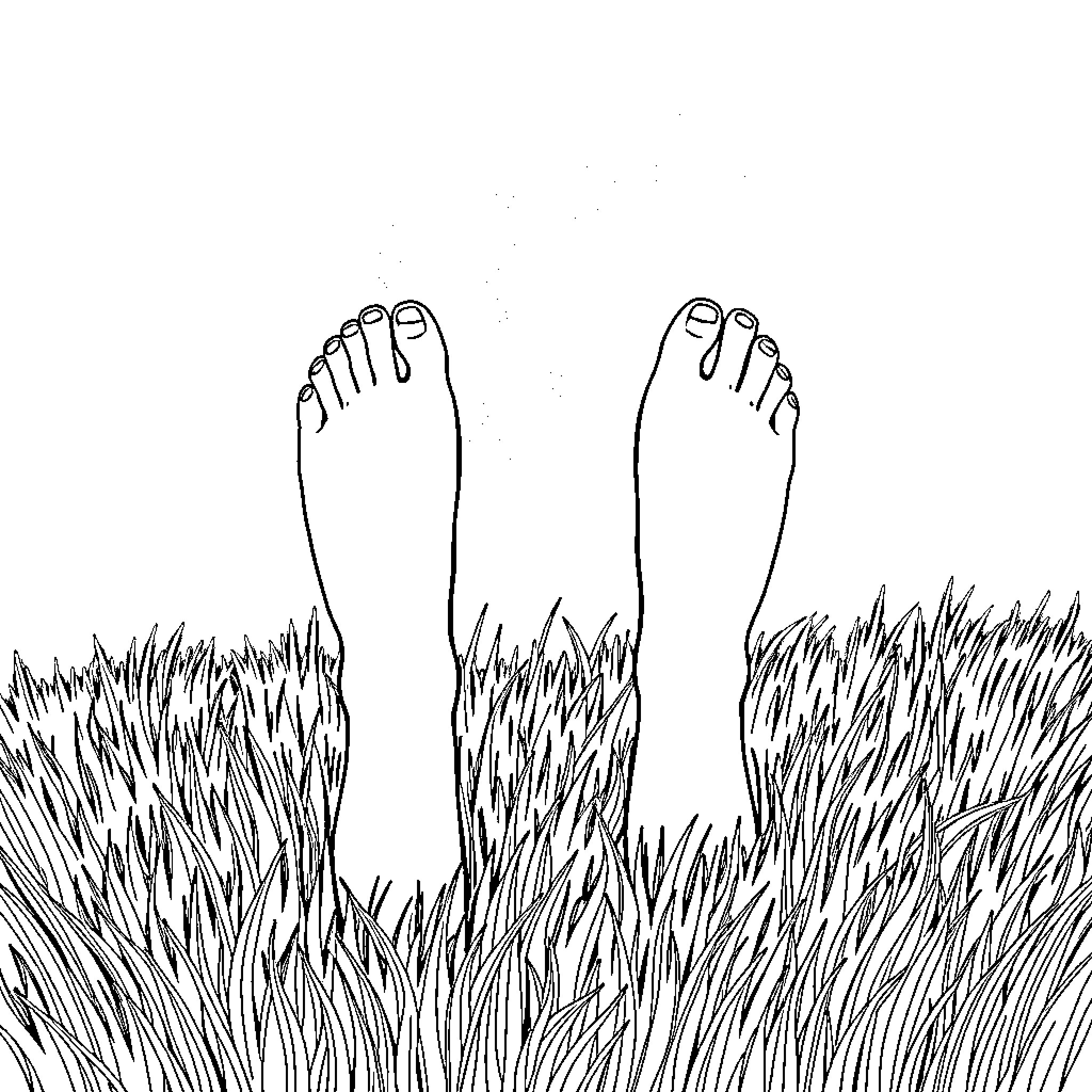 Woman's feet in tall grass Coloring Page (free black-and-white line drawing printable PDF for all, from beginners to advanced learners, including children, teens, adults, and seniors)