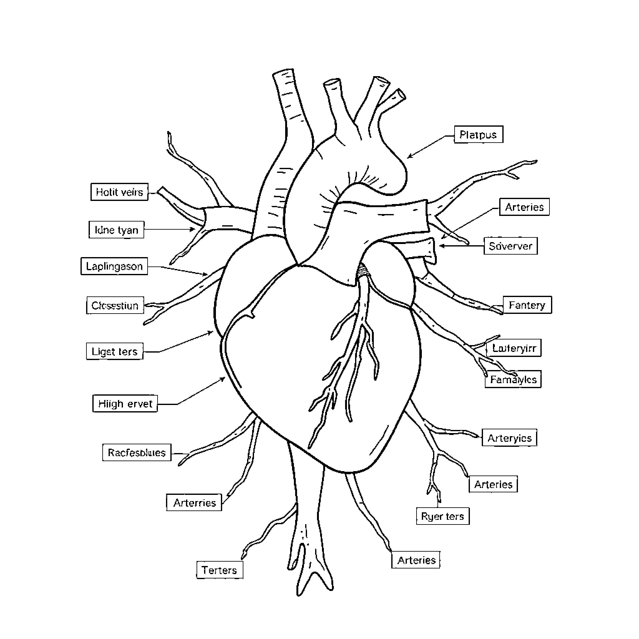 Circulatory System Diagram with Labeled Parts Coloring Page (free black-and-white line drawing printable PDF for all, from beginners to advanced learners, including children, teens, adults, and seniors)