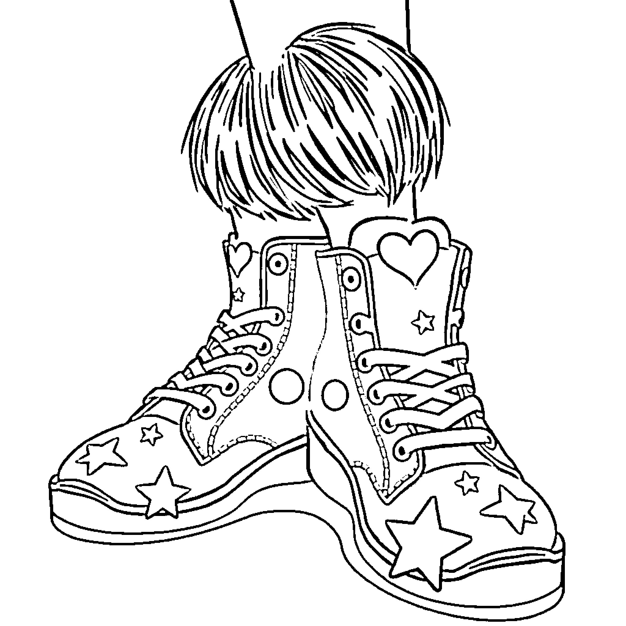 K Pop Inspired Artistic Shoes and Accessories Coloring Page (free black-and-white line drawing printable PDF for all, from beginners to advanced learners, including children, teens, adults, and seniors)