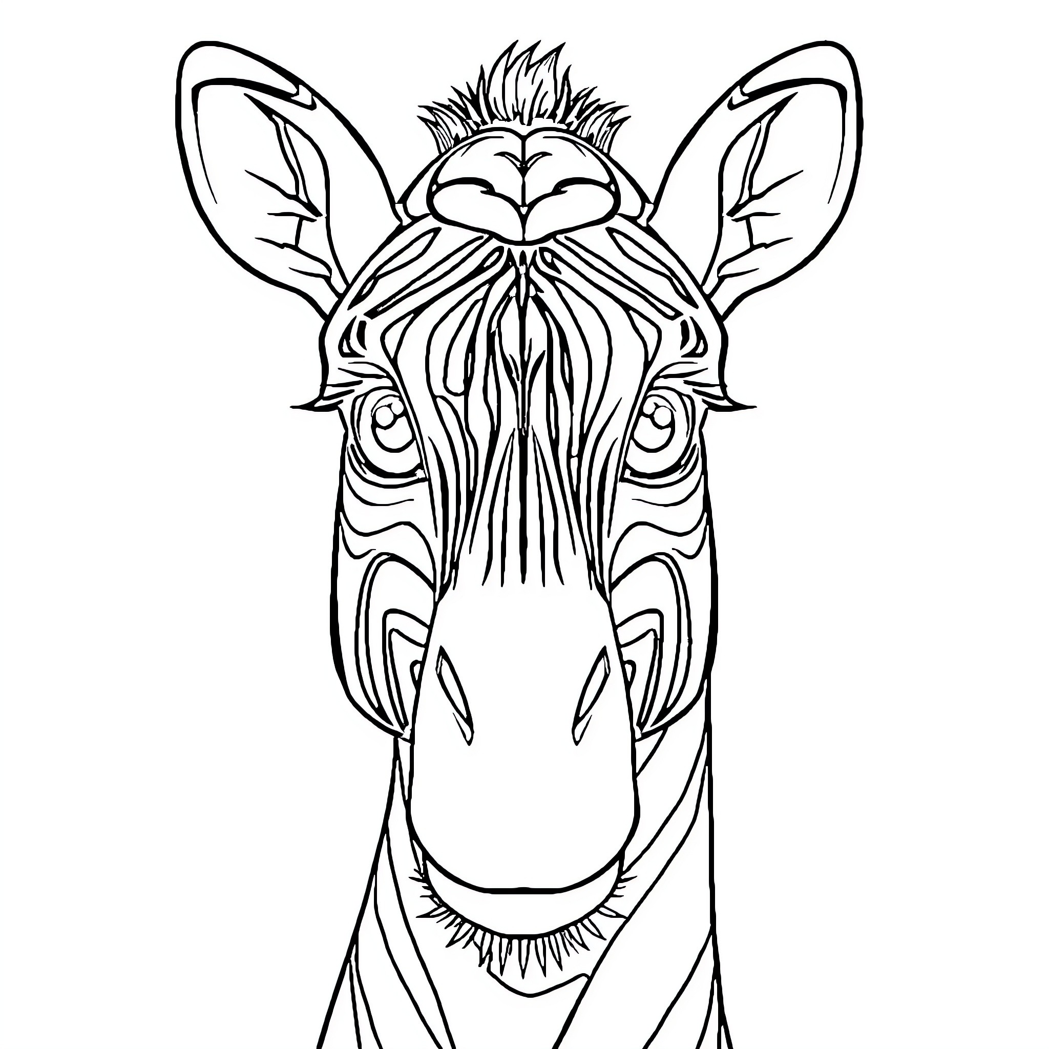 Giraffe with Expressive Features Coloring Page (free black-and-white line drawing printable PDF for all, from beginners to advanced learners, including children, teens, adults, and seniors)