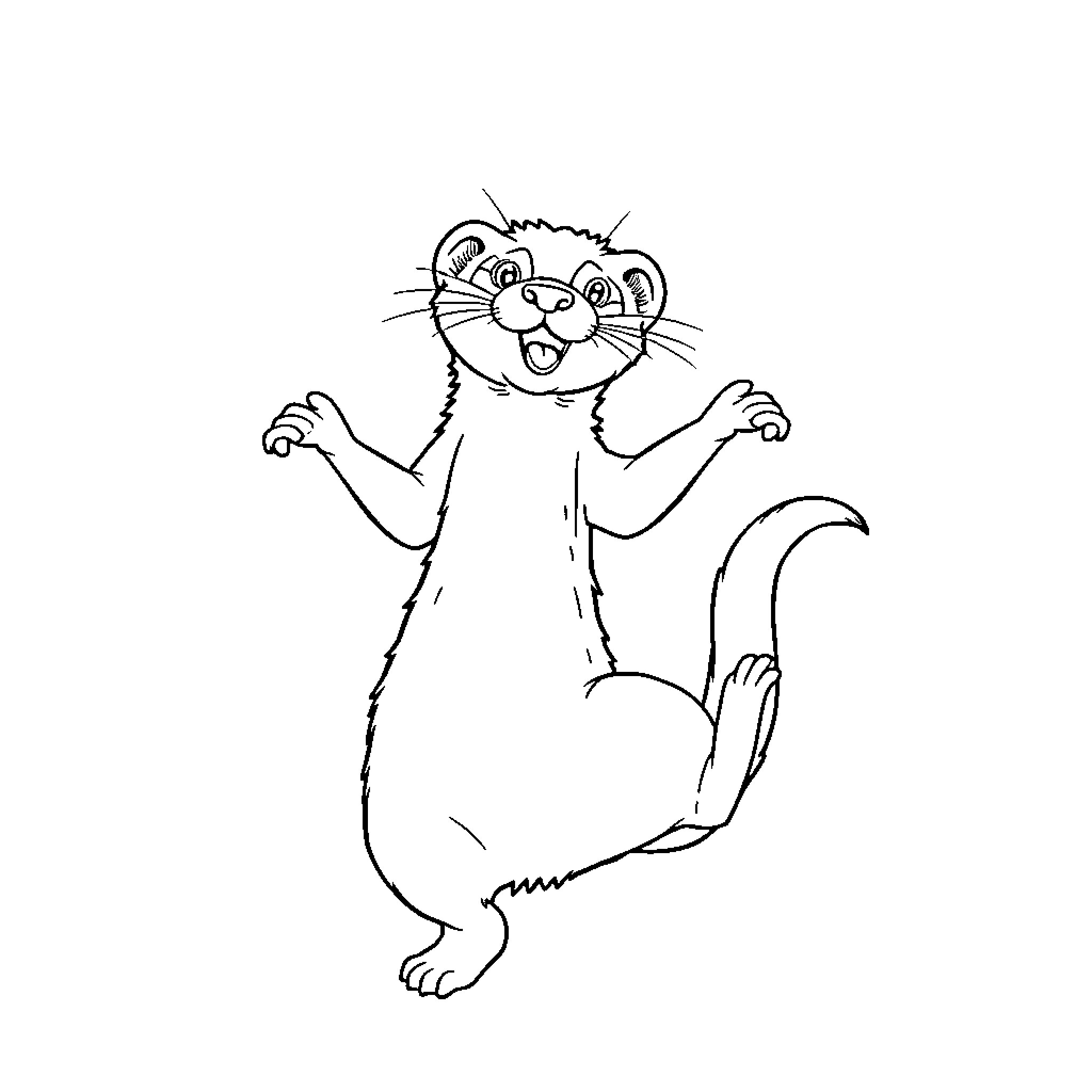 Ferret playing cheerfully on a drawing Coloring Page (free black-and-white line drawing printable PDF for all, from beginners to advanced learners, including children, teens, adults, and seniors)
