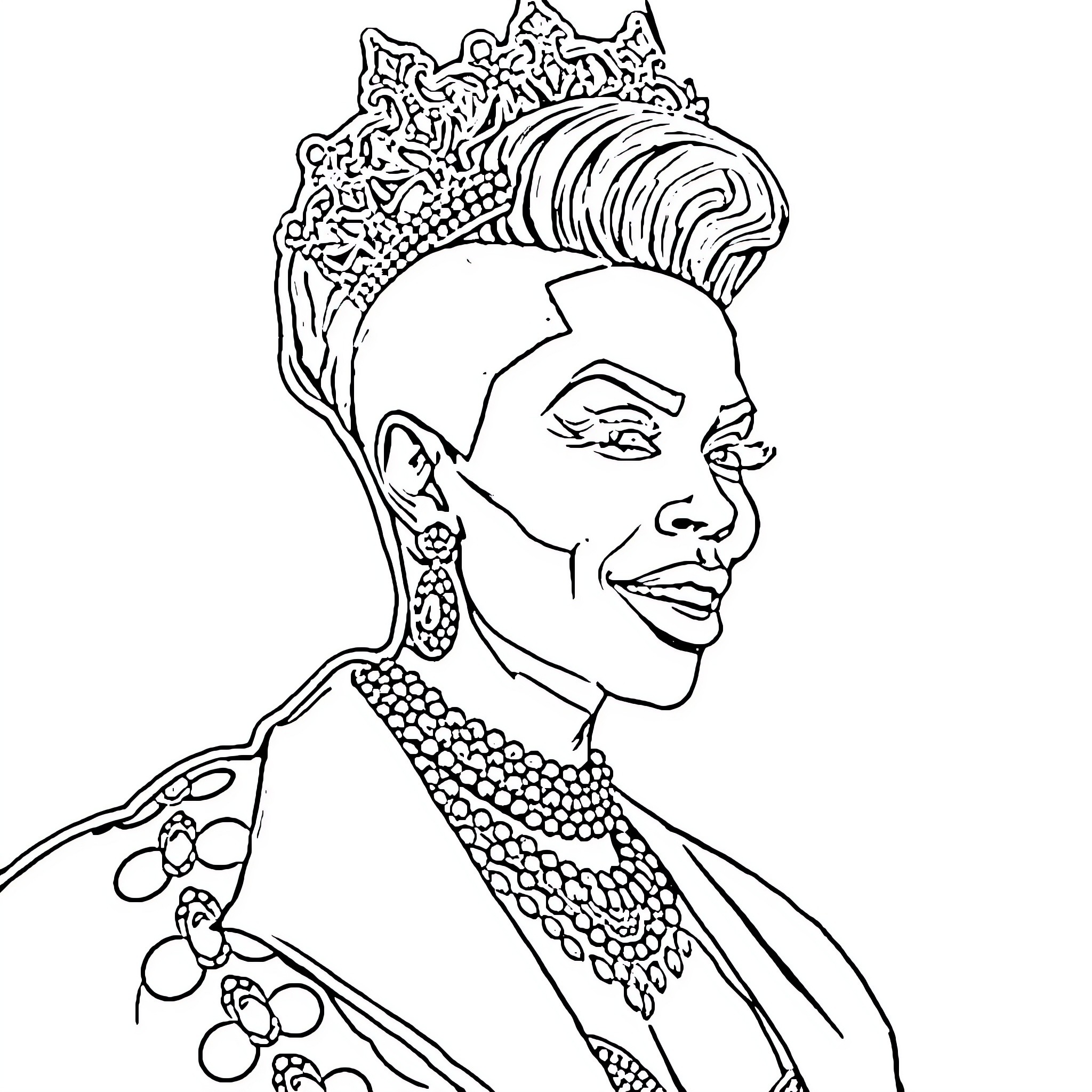 RuPaul's Glamorous Drag Queen Portrait Coloring Page (free black-and-white line drawing printable PDF for all, from beginners to advanced learners, including children, teens, adults, and seniors)