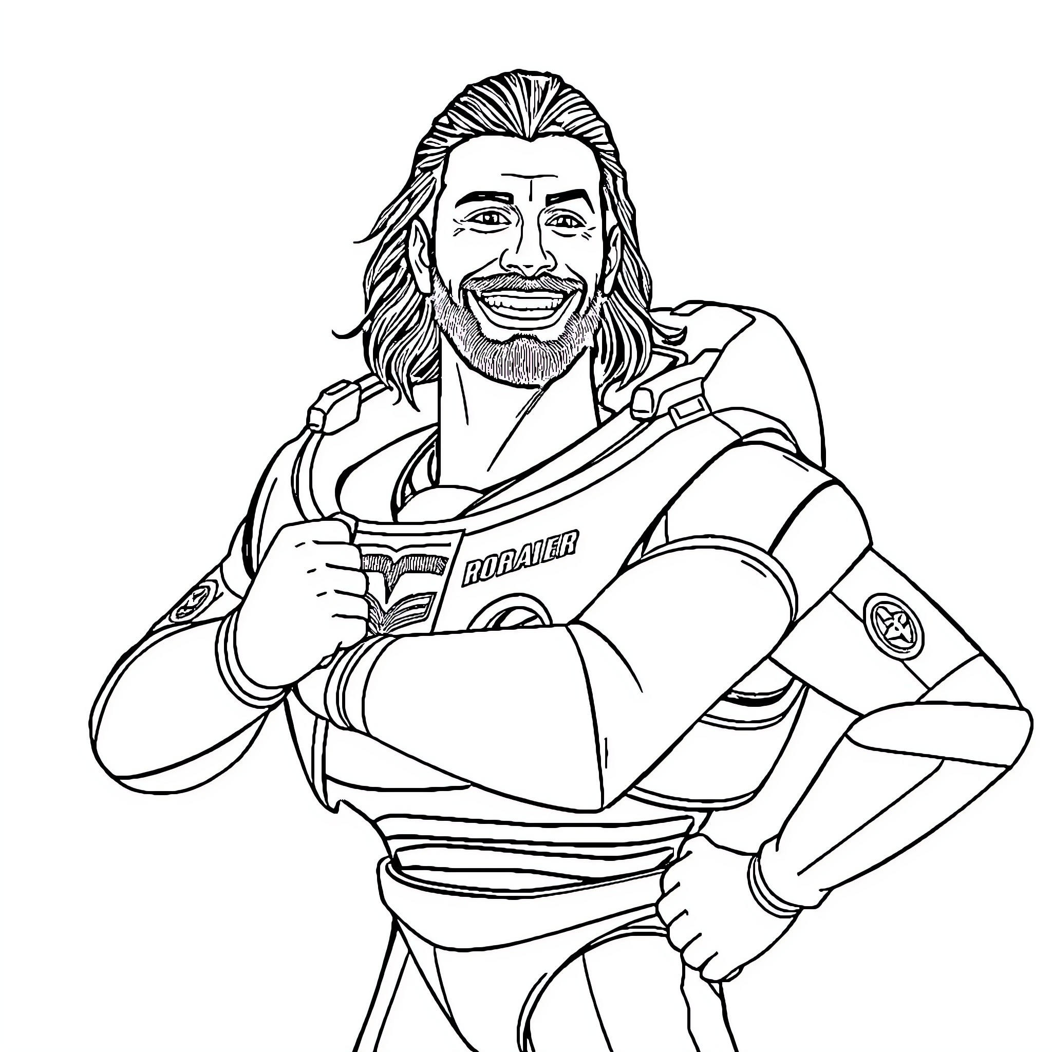 Roman Reigns reading in wrestling gear Coloring Page (free black-and-white line drawing printable PDF for all, from beginners to advanced learners, including children, teens, adults, and seniors)