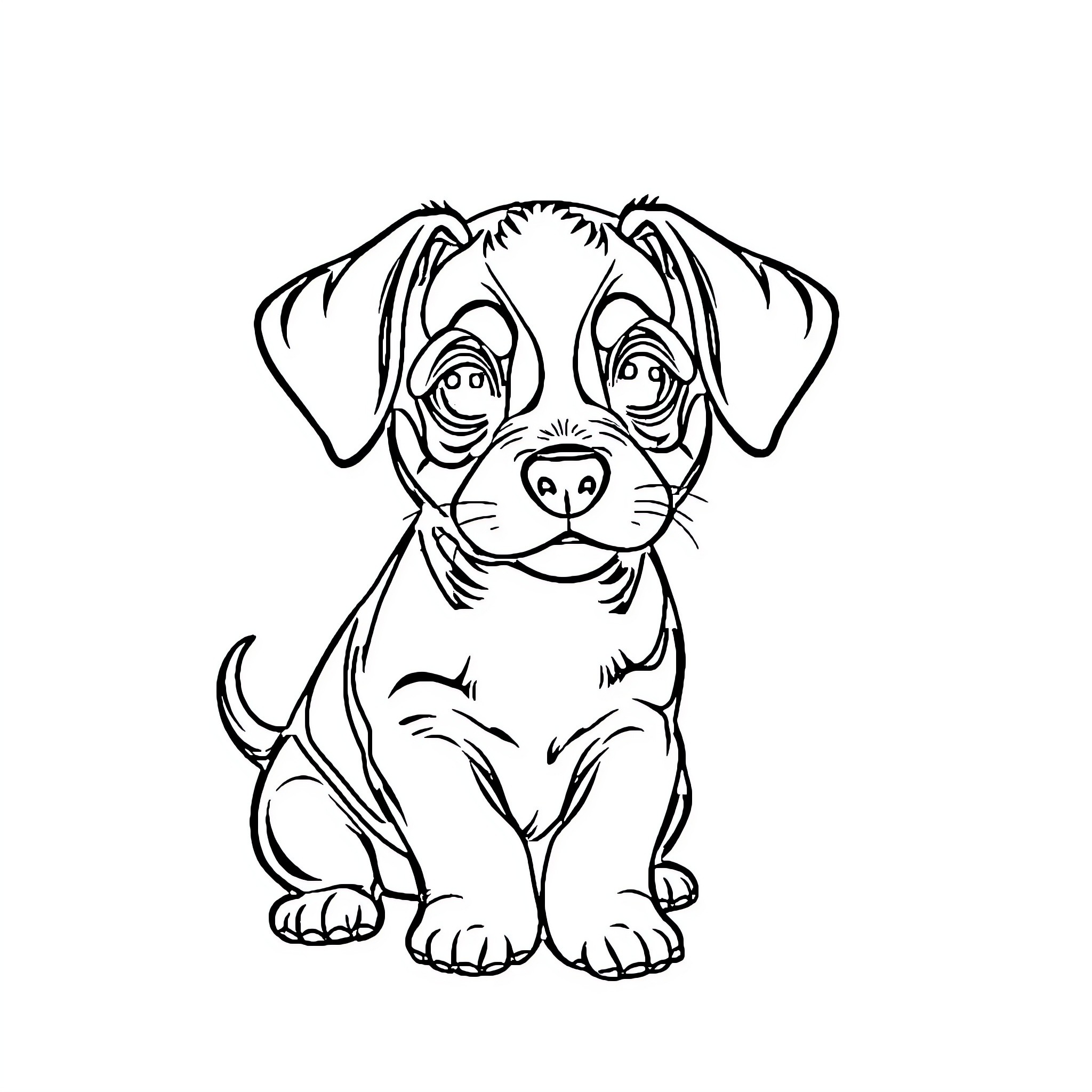 Dachshund puppy sitting adorably Coloring Page (free black-and-white line drawing printable PDF for all, from beginners to advanced learners, including children, teens, adults, and seniors)