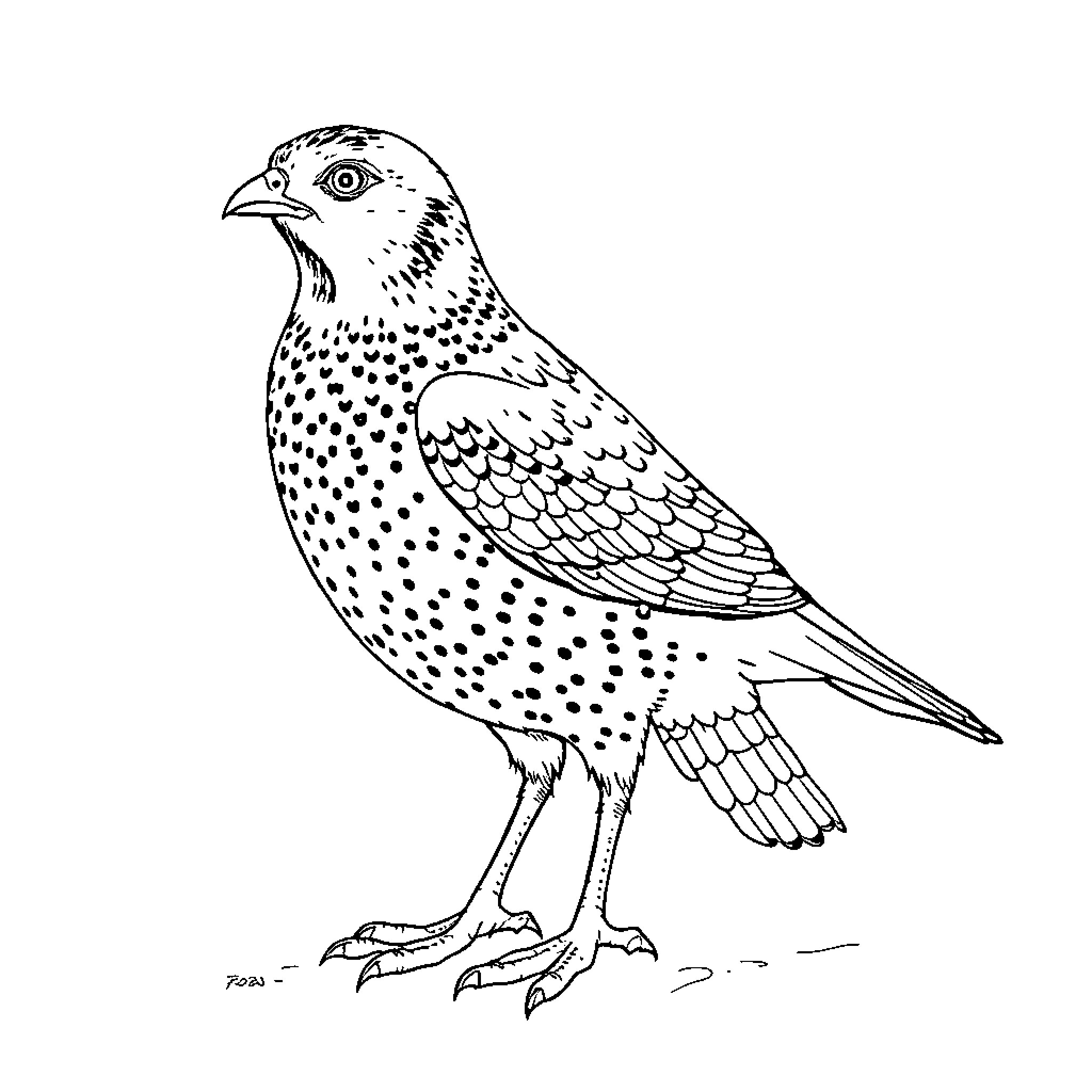 Ptarmigan perched and alert on ground Coloring Page (free black-and-white line drawing printable PDF for all, from beginners to advanced learners, including children, teens, adults, and seniors)