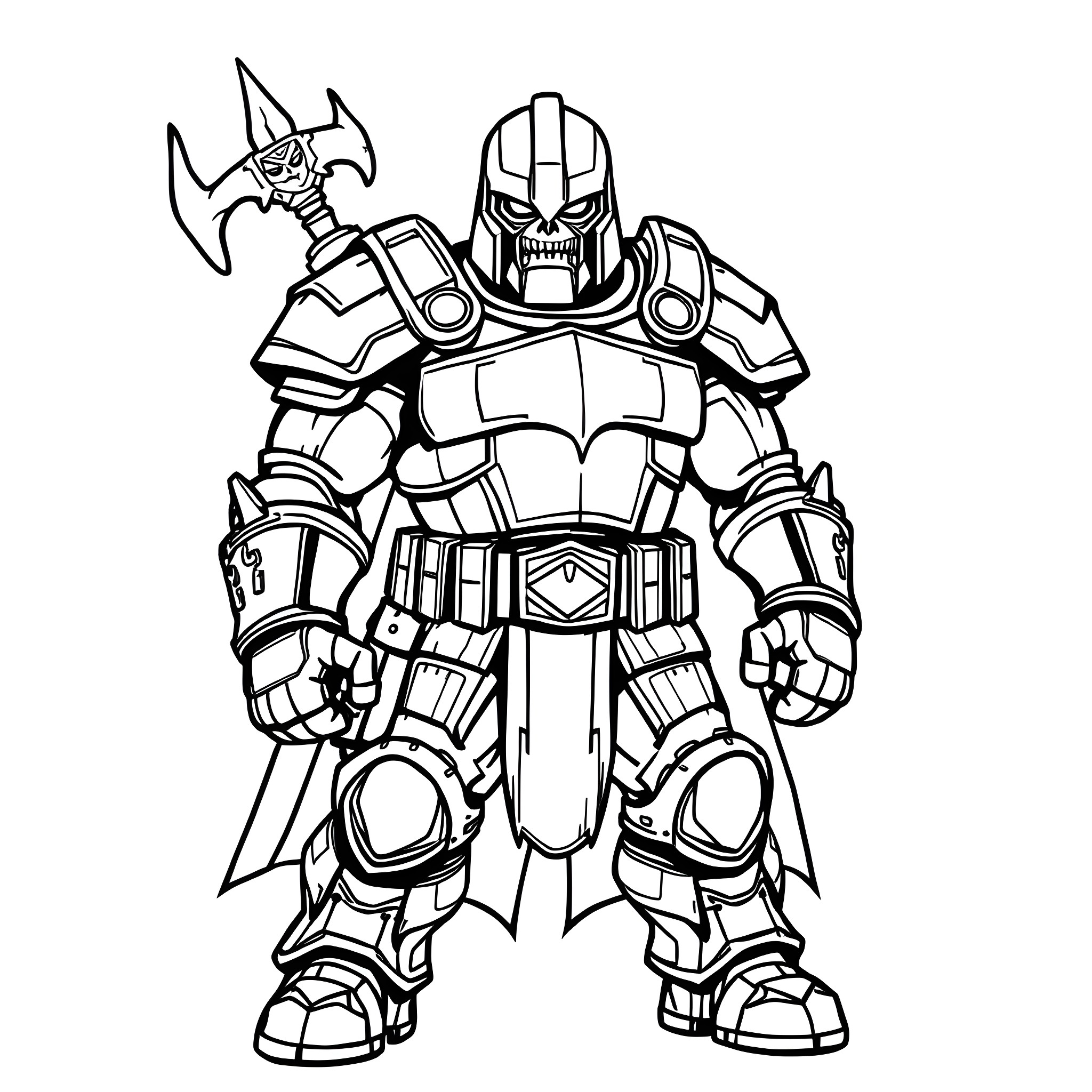 Doom Guy in Powerful Robotic Suit Coloring Page (free black-and-white line drawing printable PDF for all, from beginners to advanced learners, including children, teens, adults, and seniors)