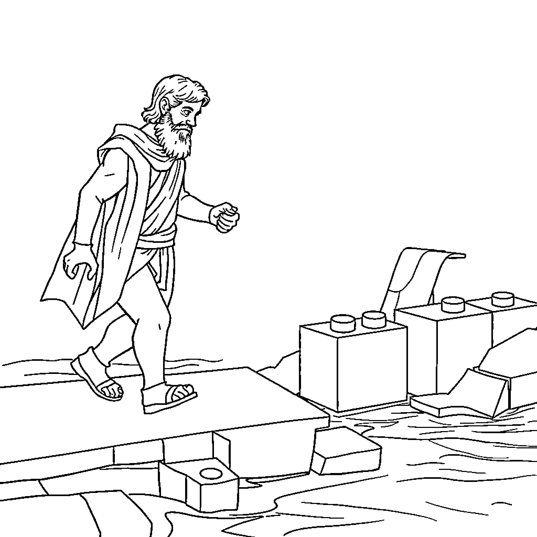 Peter the builder constructing a structure Coloring Page (free black-and-white line drawing printable PDF for all, from beginners to advanced learners, including children, teens, adults, and seniors)