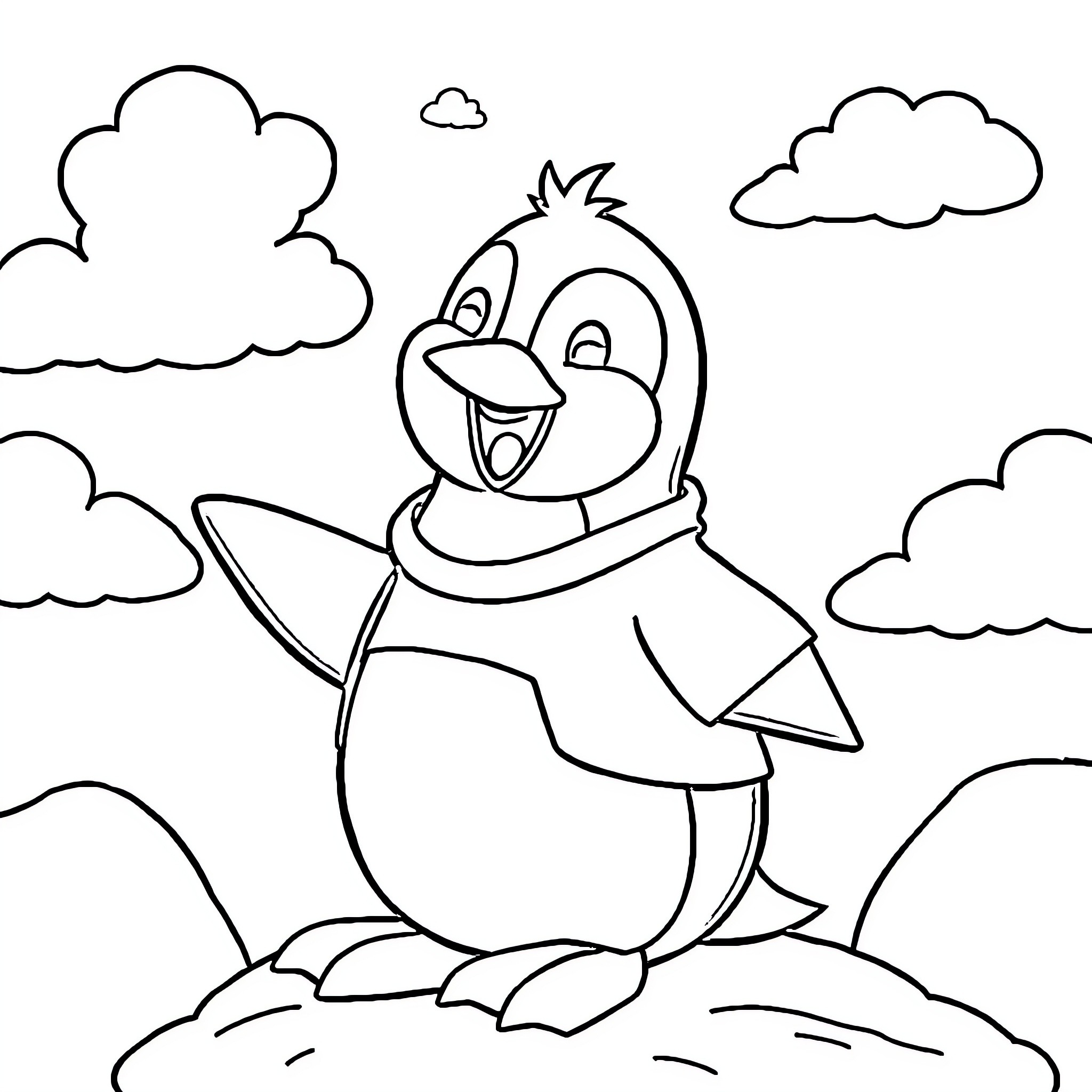 Tchoupi's Playful Adventure in the Clouds Coloring Page (free black-and-white line drawing printable PDF for all, from beginners to advanced learners, including children, teens, adults, and seniors)