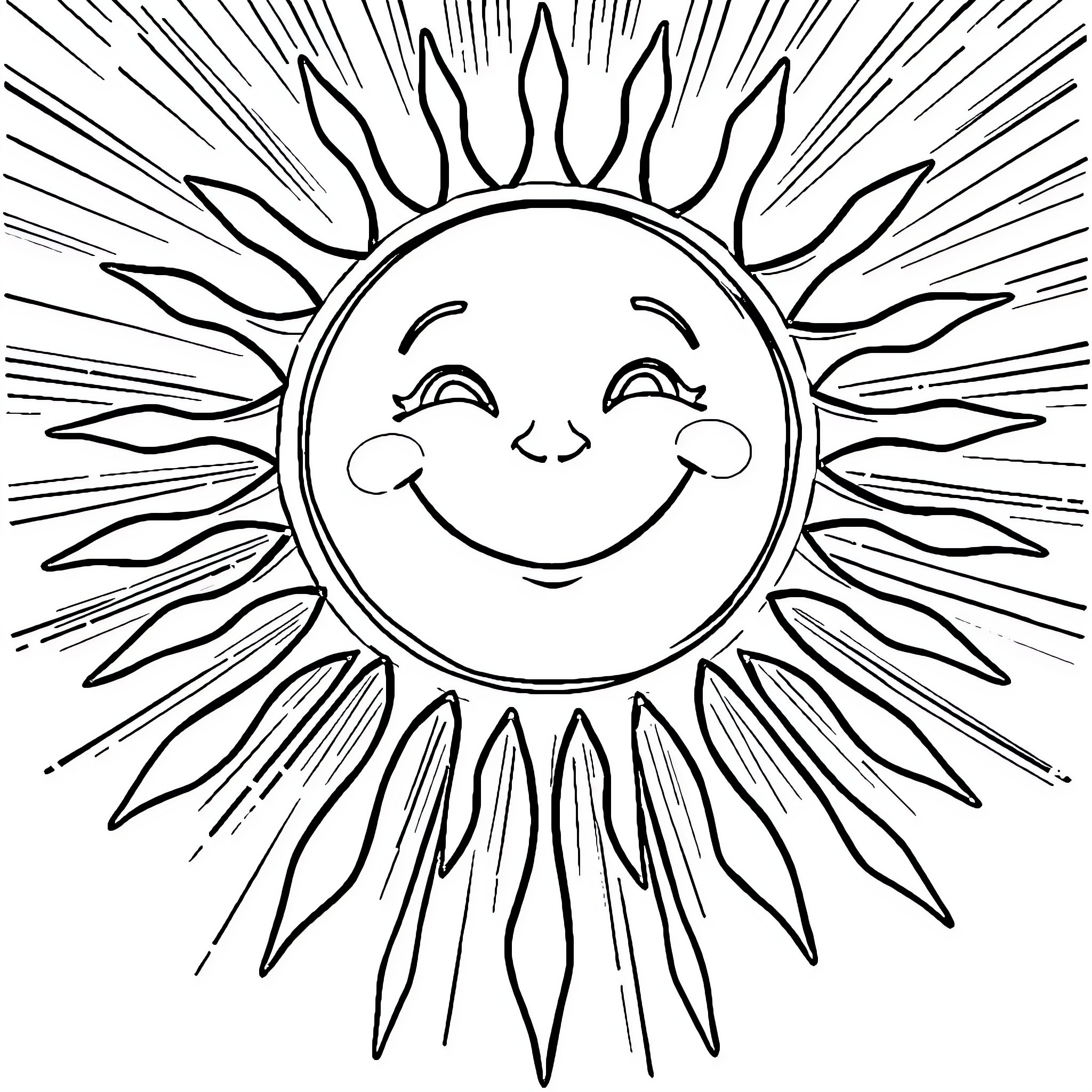 Sun smiling brightly in the sky Coloring Page (free black-and-white line drawing printable PDF for all, from beginners to advanced learners, including children, teens, adults, and seniors)