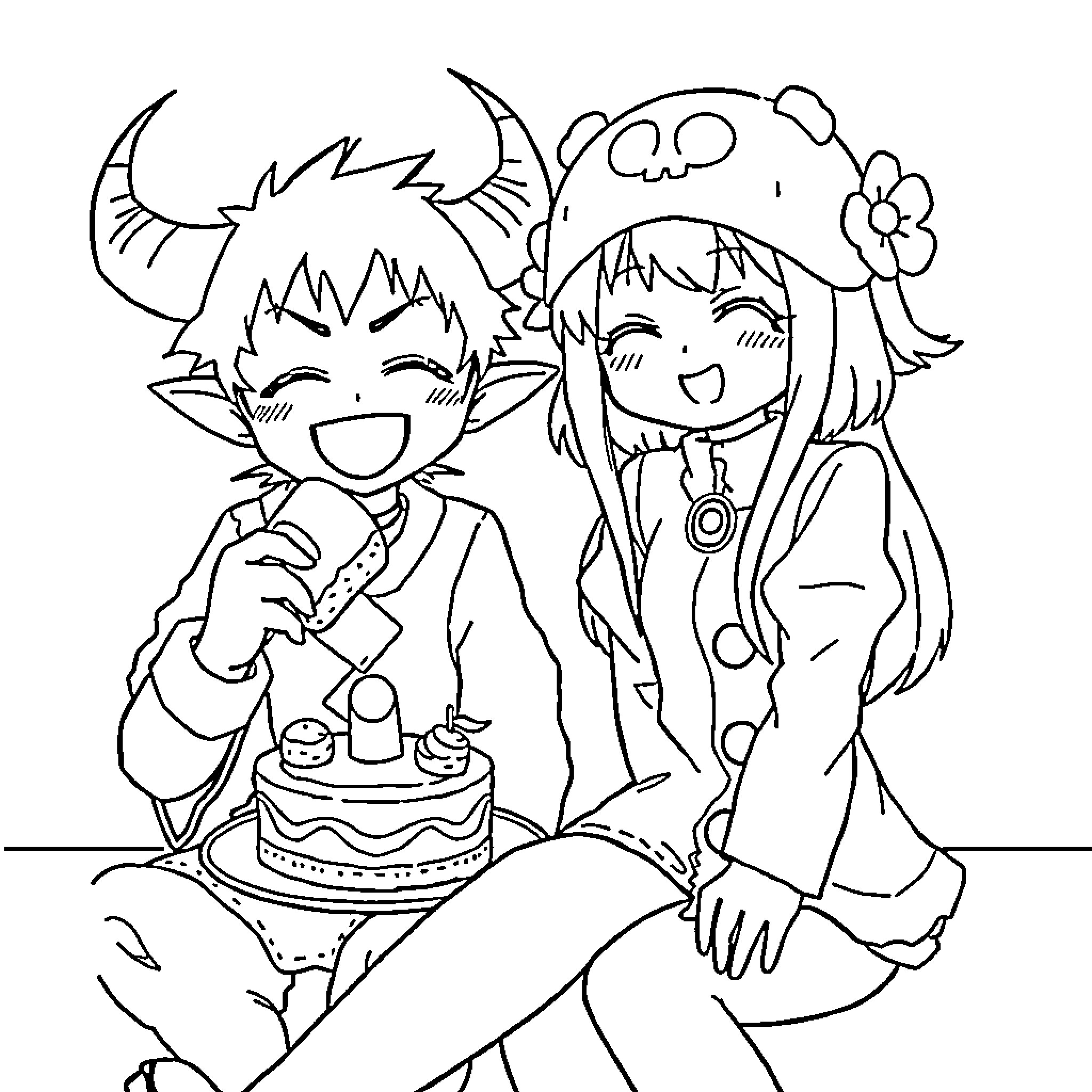 Giyu's Cheerful Birthday Celebration Coloring Page (free black-and-white line drawing printable PDF for all, from beginners to advanced learners, including children, teens, adults, and seniors)