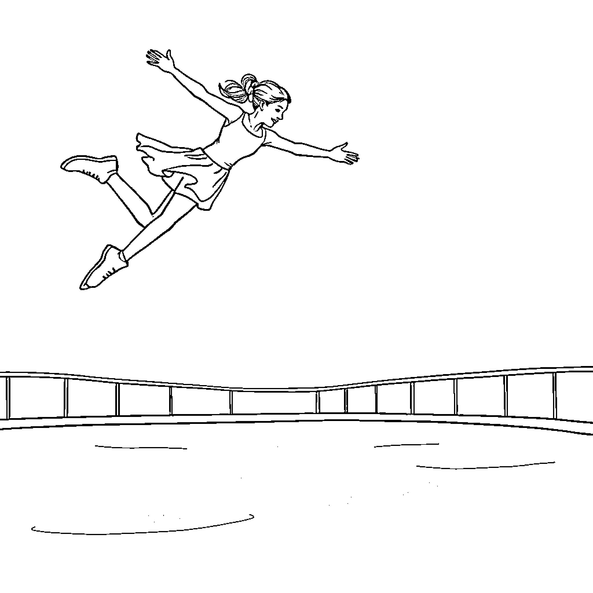 Figure Skater Performing Graceful Jumps on Ice Rink Coloring Page (free black-and-white line drawing printable PDF for all, from beginners to advanced learners, including children, teens, adults, and seniors)