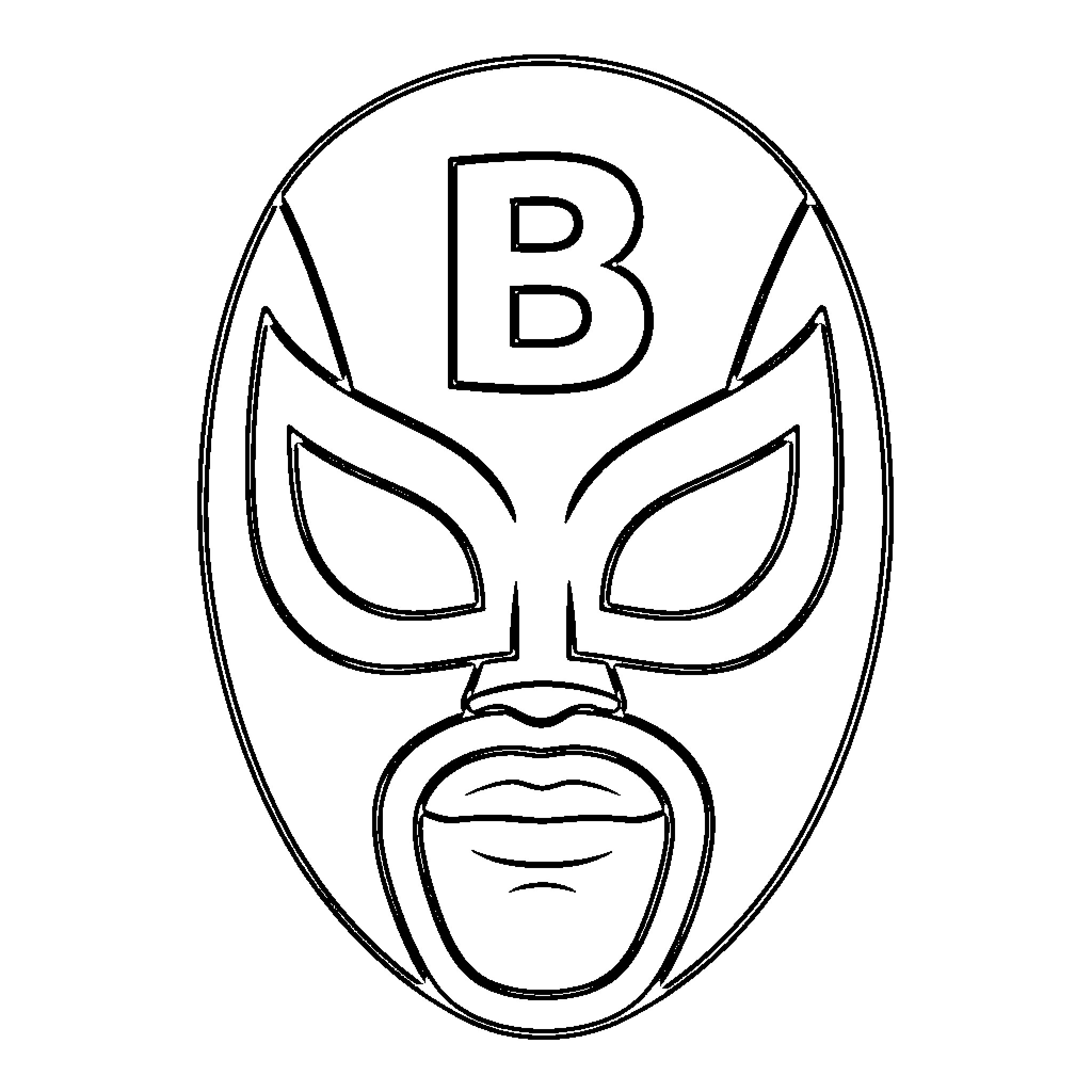 Luchador Mask featuring a prominent letter B design Coloring Page (free black-and-white line drawing printable PDF for all, from beginners to advanced learners, including children, teens, adults, and seniors)