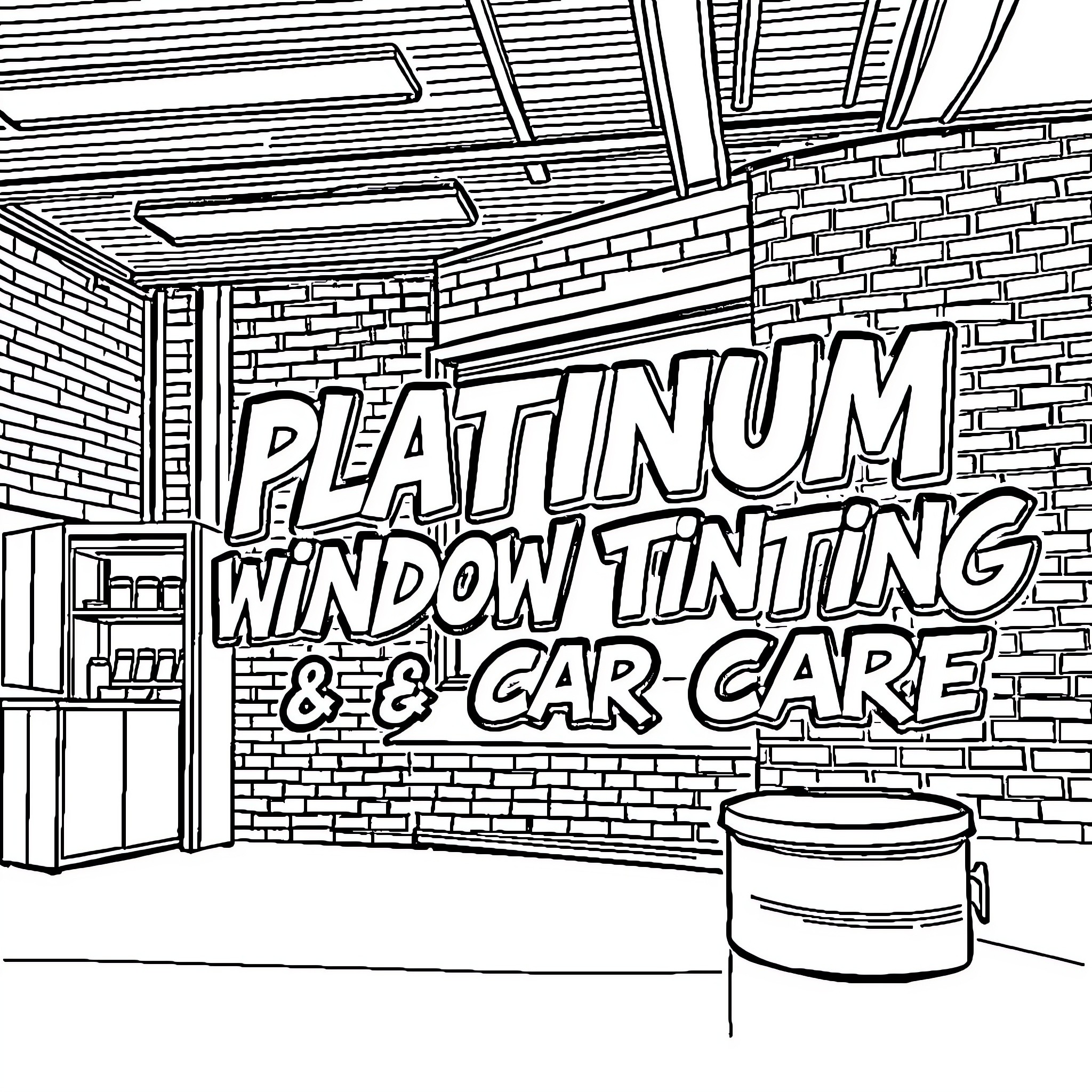 Window Tinting and Car Care Services Coloring Page (free black-and-white line drawing printable PDF for all, from beginners to advanced learners, including children, teens, adults, and seniors)