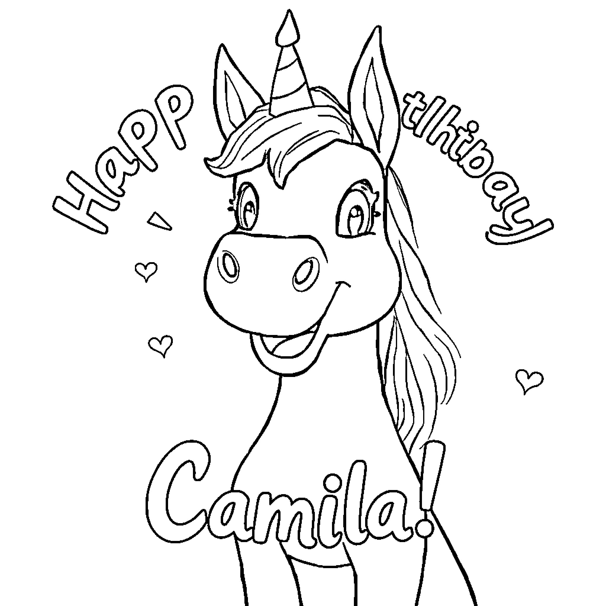 Huntrx Unicorn Celebrating Its Birthday Coloring Page (free black-and-white line drawing printable PDF for all, from beginners to advanced learners, including children, teens, adults, and seniors)