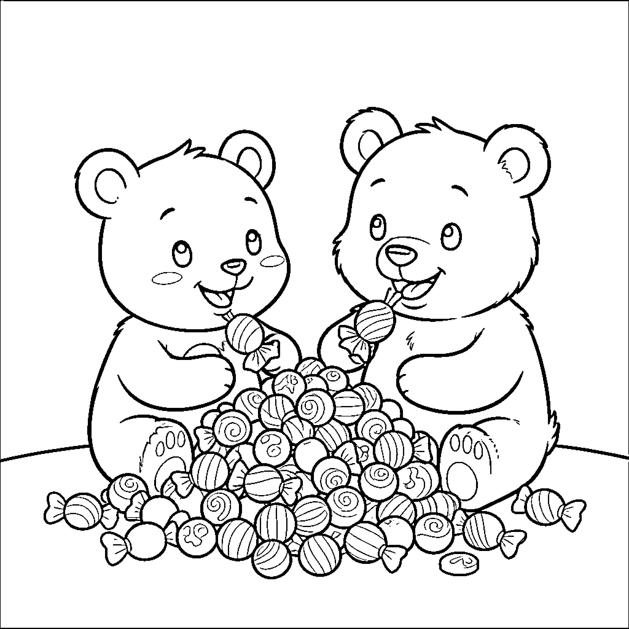 Tchoupi and friend playing with assorted toys Coloring Page (free black-and-white line drawing printable PDF for all, from beginners to advanced learners, including children, teens, adults, and seniors)