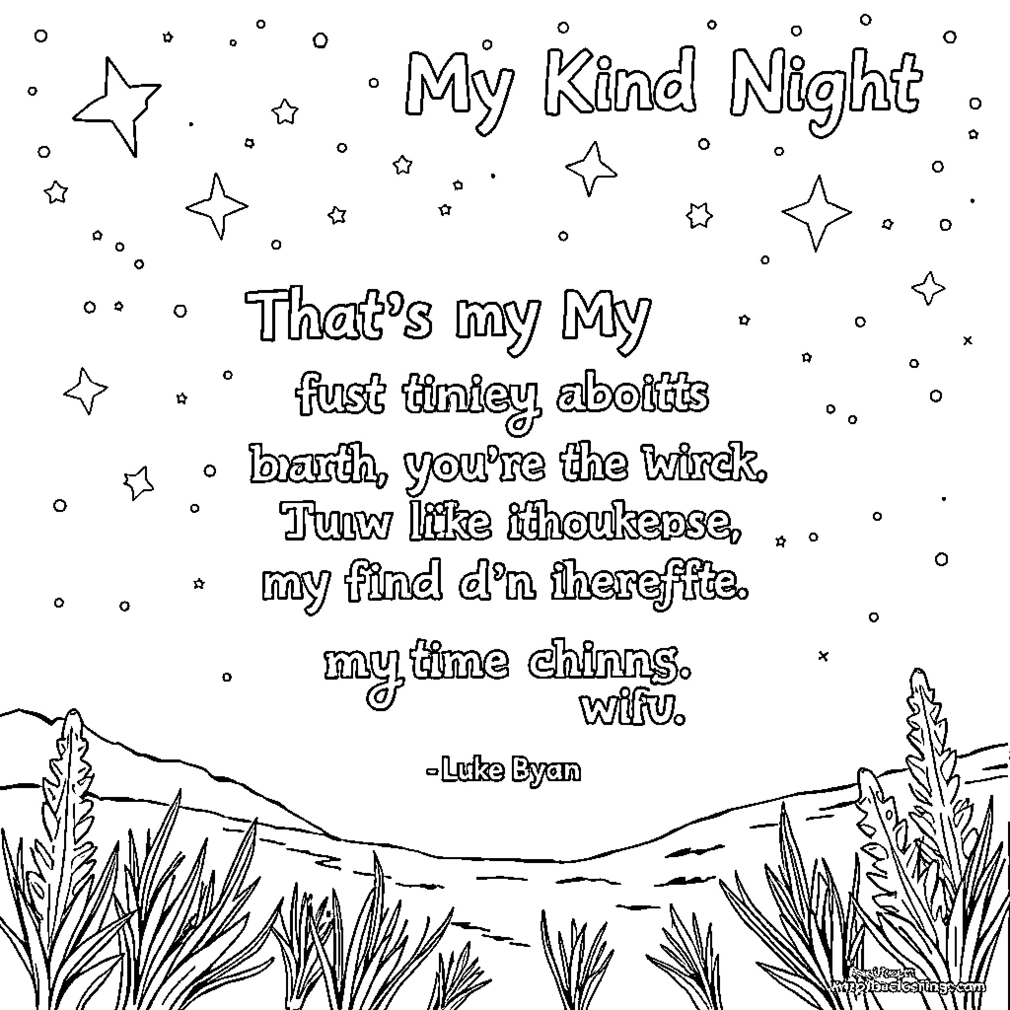 Lyrics About My Kind Night Coloring Page (free black-and-white line drawing printable PDF for all, from beginners to advanced learners, including children, teens, adults, and seniors)