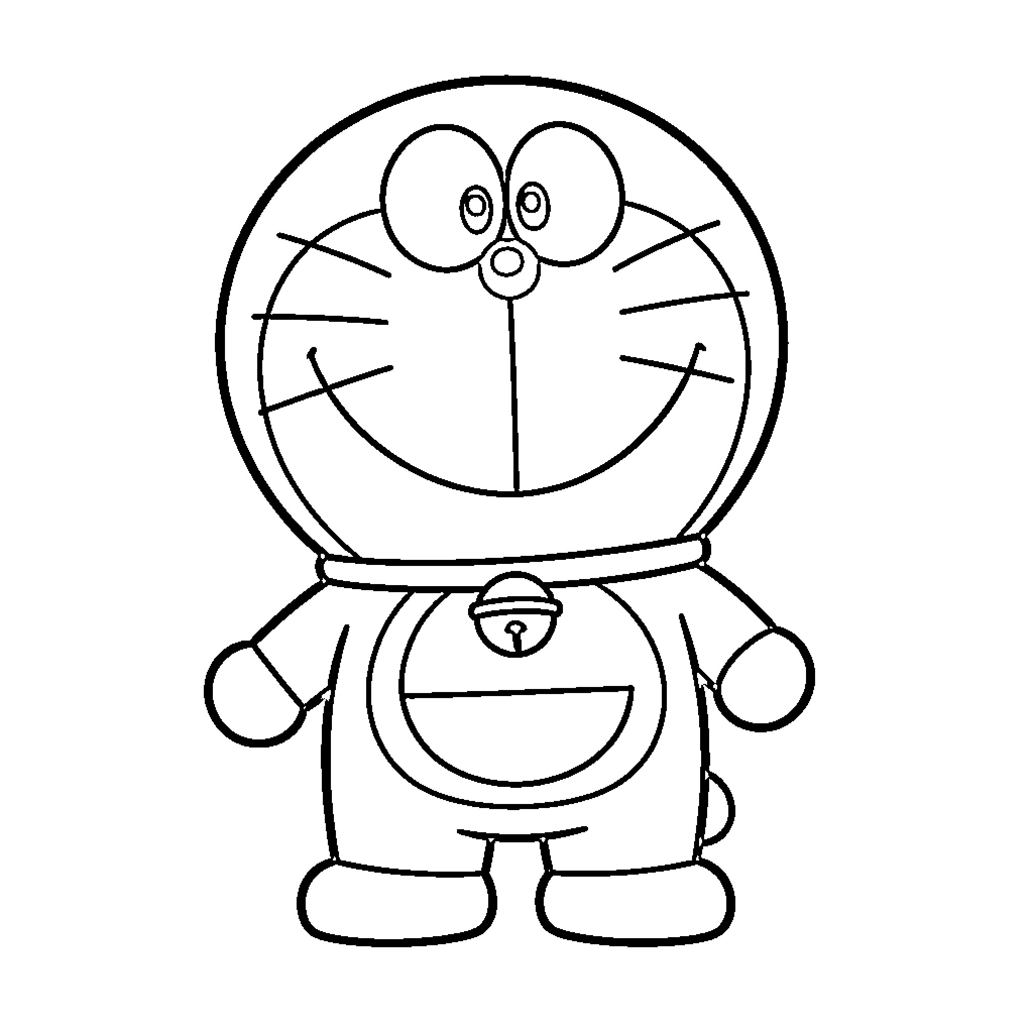 Doraemon smiling broadly with large eyes Coloring Page (free black-and-white line drawing printable PDF for all, from beginners to advanced learners, including children, teens, adults, and seniors)