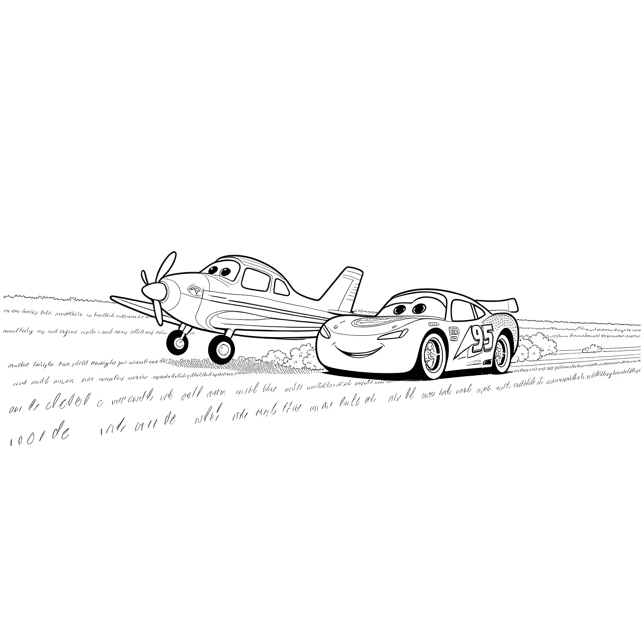 Dusty Vehicles on the Road Coloring Page (free black-and-white line drawing printable PDF for all, from beginners to advanced learners, including children, teens, adults, and seniors)
