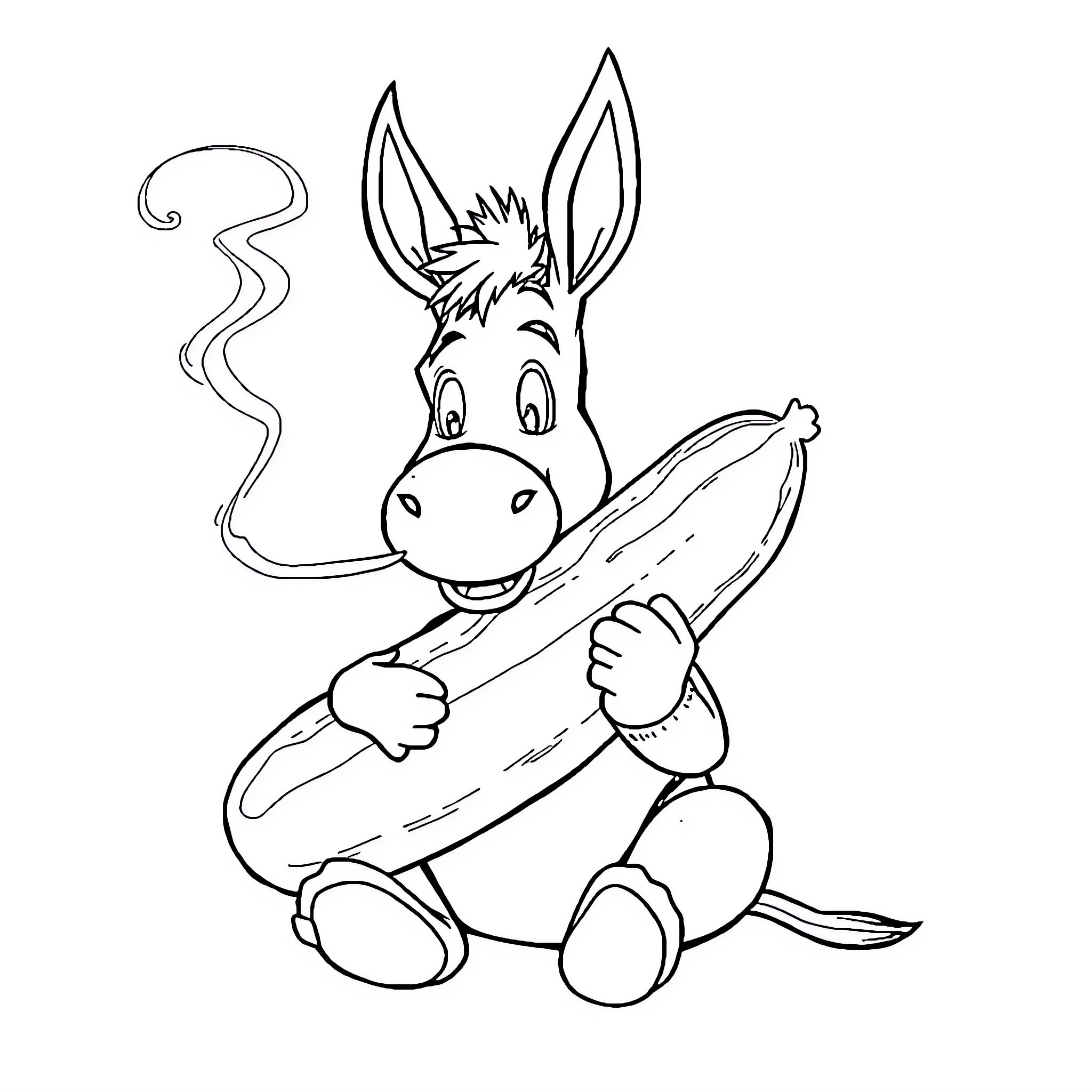Donkey holding a loaf of bread Coloring Page (free black-and-white line drawing printable PDF for all, from beginners to advanced learners, including children, teens, adults, and seniors)