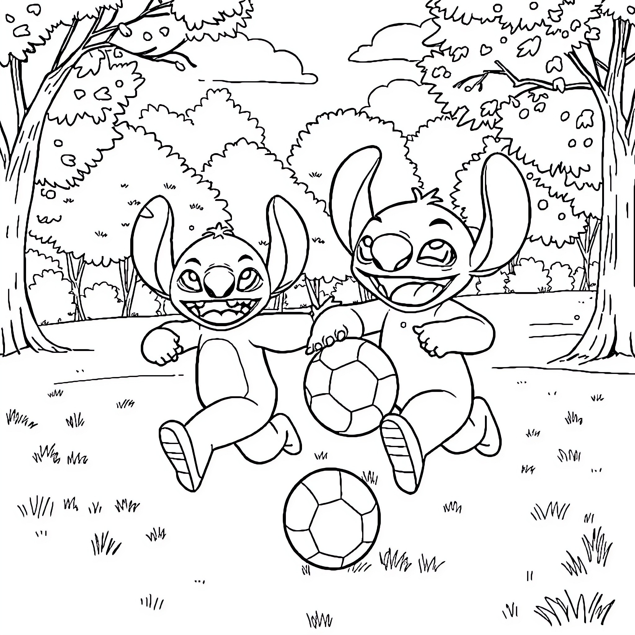 Bluey's Playful Soccer Match in the Park Coloring Page (free black-and-white line drawing printable PDF for all, from beginners to advanced learners, including children, teens, adults, and seniors)