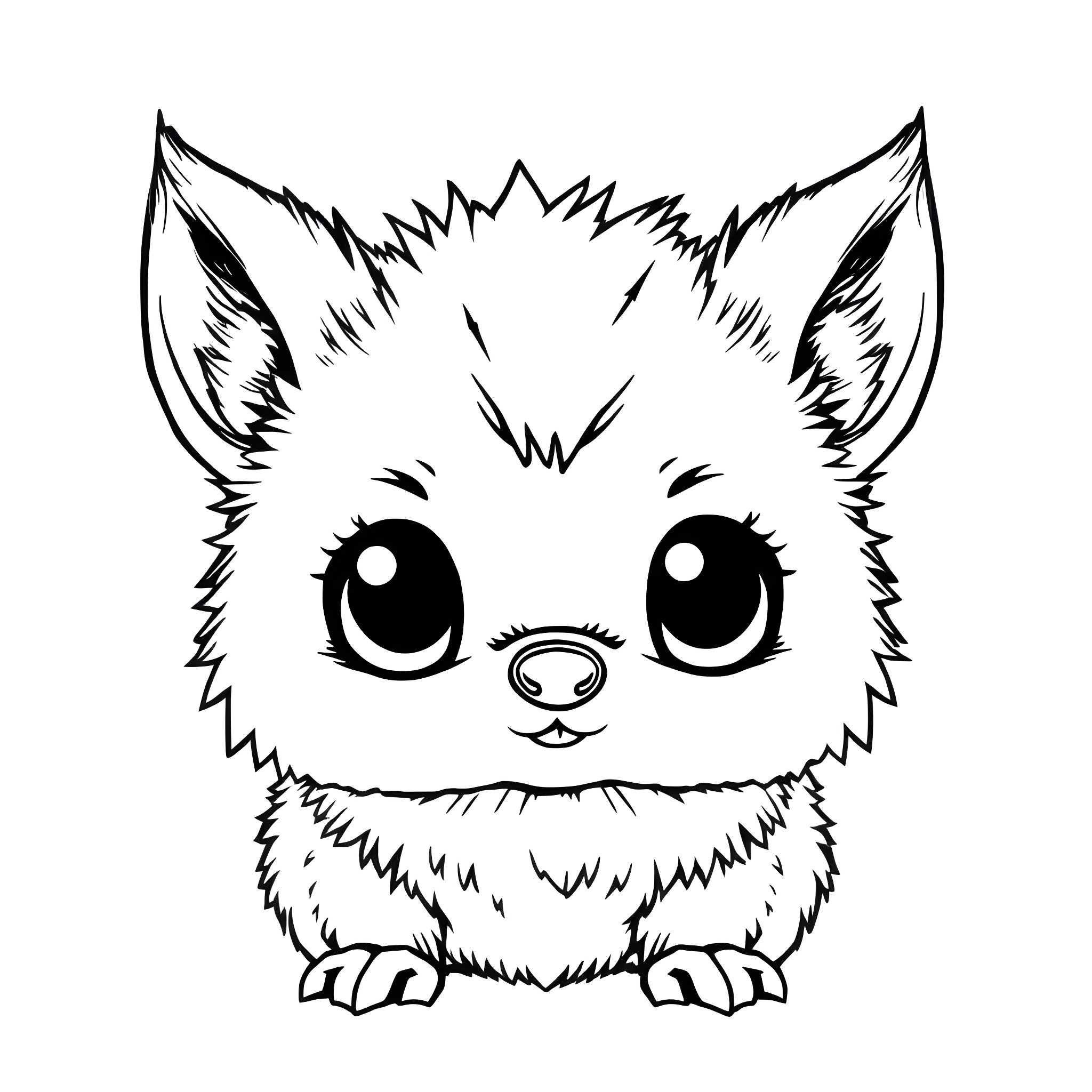 Sprunki cute furry creature with big eyes Coloring Page (free black-and-white line drawing printable PDF for all, from beginners to advanced learners, including children, teens, adults, and seniors)