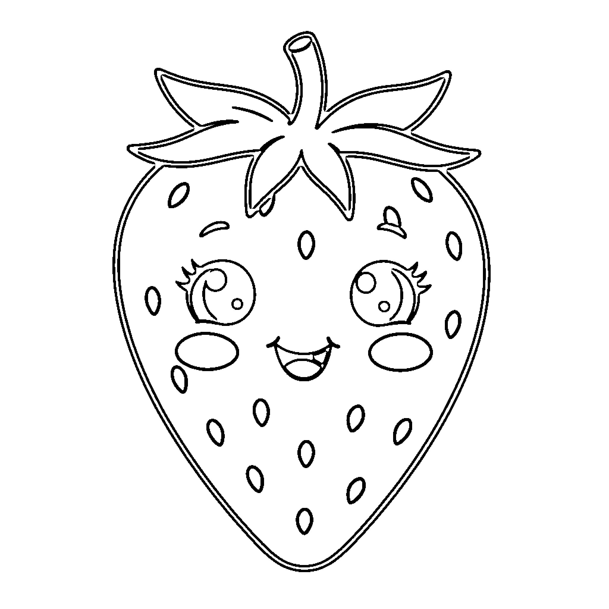 Strawberry with a Cute and Playful Expression Coloring Page (free black-and-white line drawing printable PDF for all, from beginners to advanced learners, including children, teens, adults, and seniors)