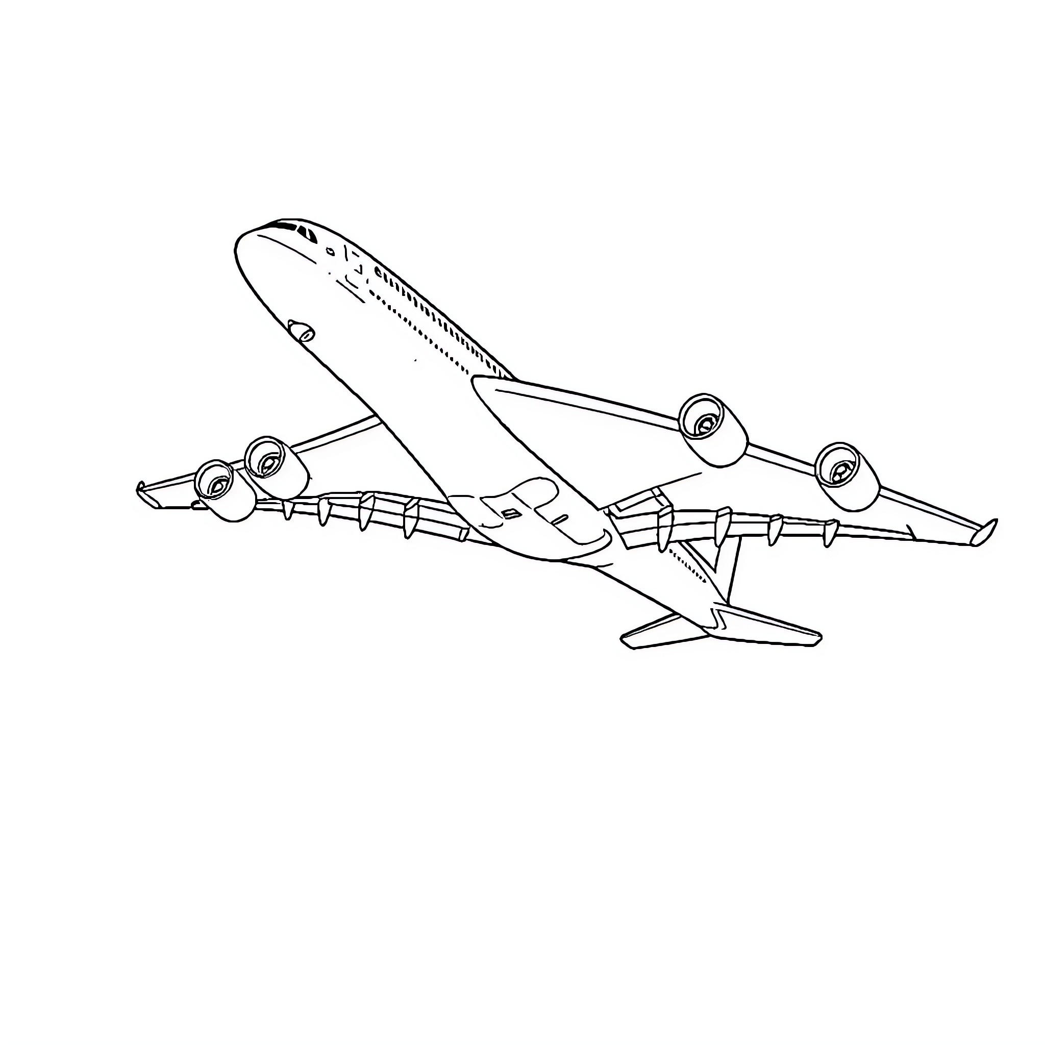A380 aircraft taking off on runway Coloring Page (free black-and-white line drawing printable PDF for all, from beginners to advanced learners, including children, teens, adults, and seniors)