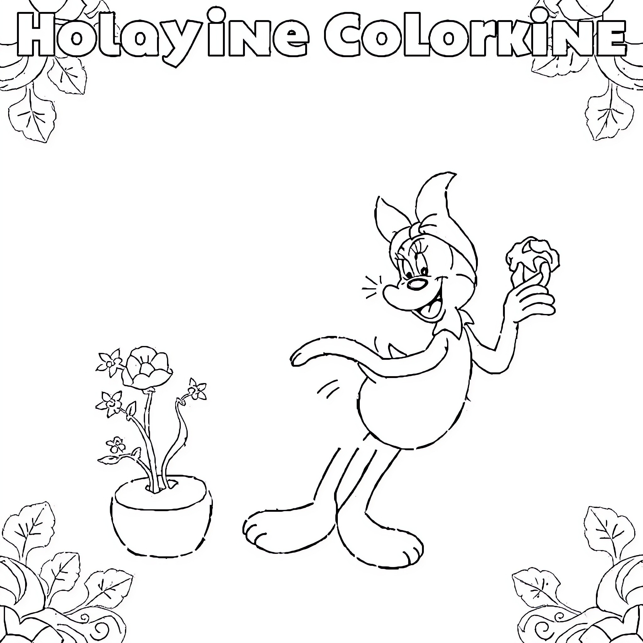 Disney character enjoying ice cream in garden setting Coloring Page (free black-and-white line drawing printable PDF for all, from beginners to advanced learners, including children, teens, adults, and seniors)