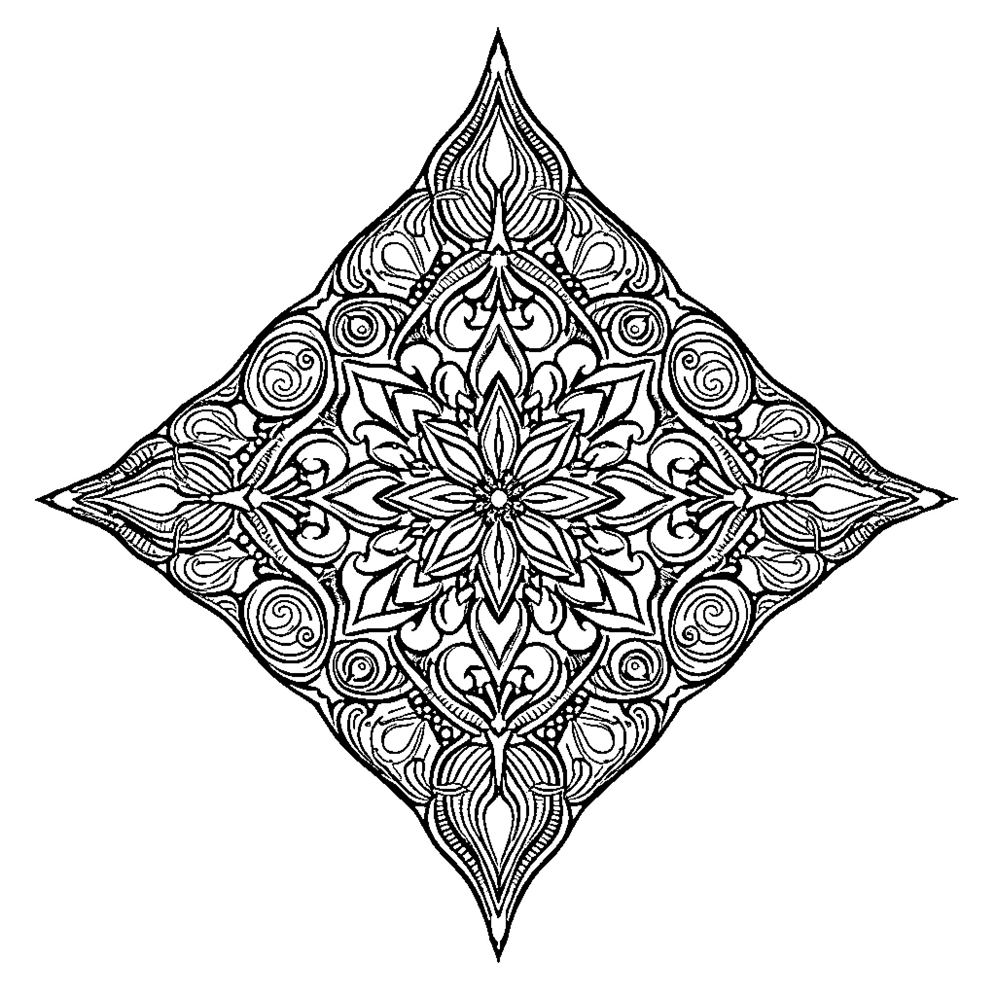 Zentangle of intricate floral mandala design Coloring Page (free black-and-white line drawing printable PDF for all, from beginners to advanced learners, including children, teens, adults, and seniors)