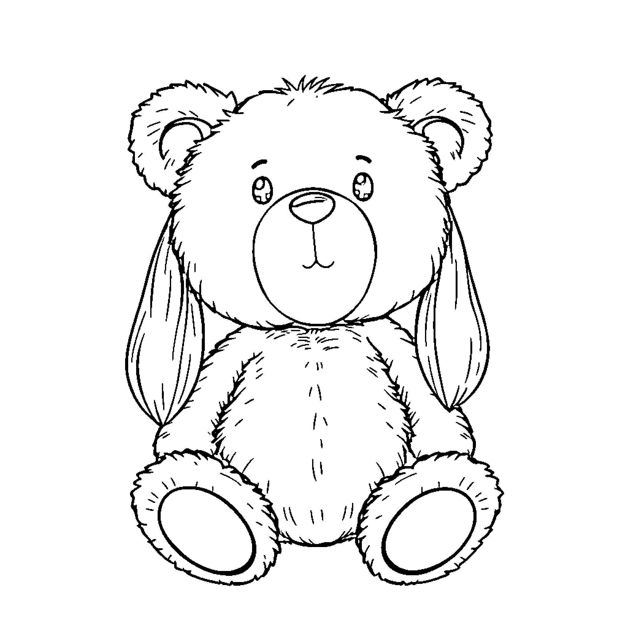 Teddy Drop Ear Plush Bear with Floppy Ears Coloring Page (free black-and-white line drawing printable PDF for all, from beginners to advanced learners, including children, teens, adults, and seniors)