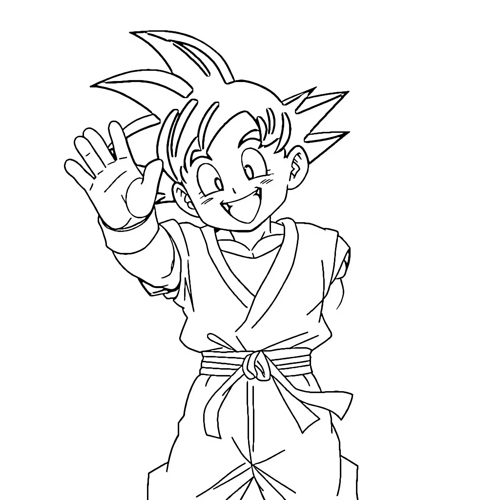 Goku's Energetic Martial Arts Pose Coloring Page (free black-and-white line drawing printable PDF for all, from beginners to advanced learners, including children, teens, adults, and seniors)