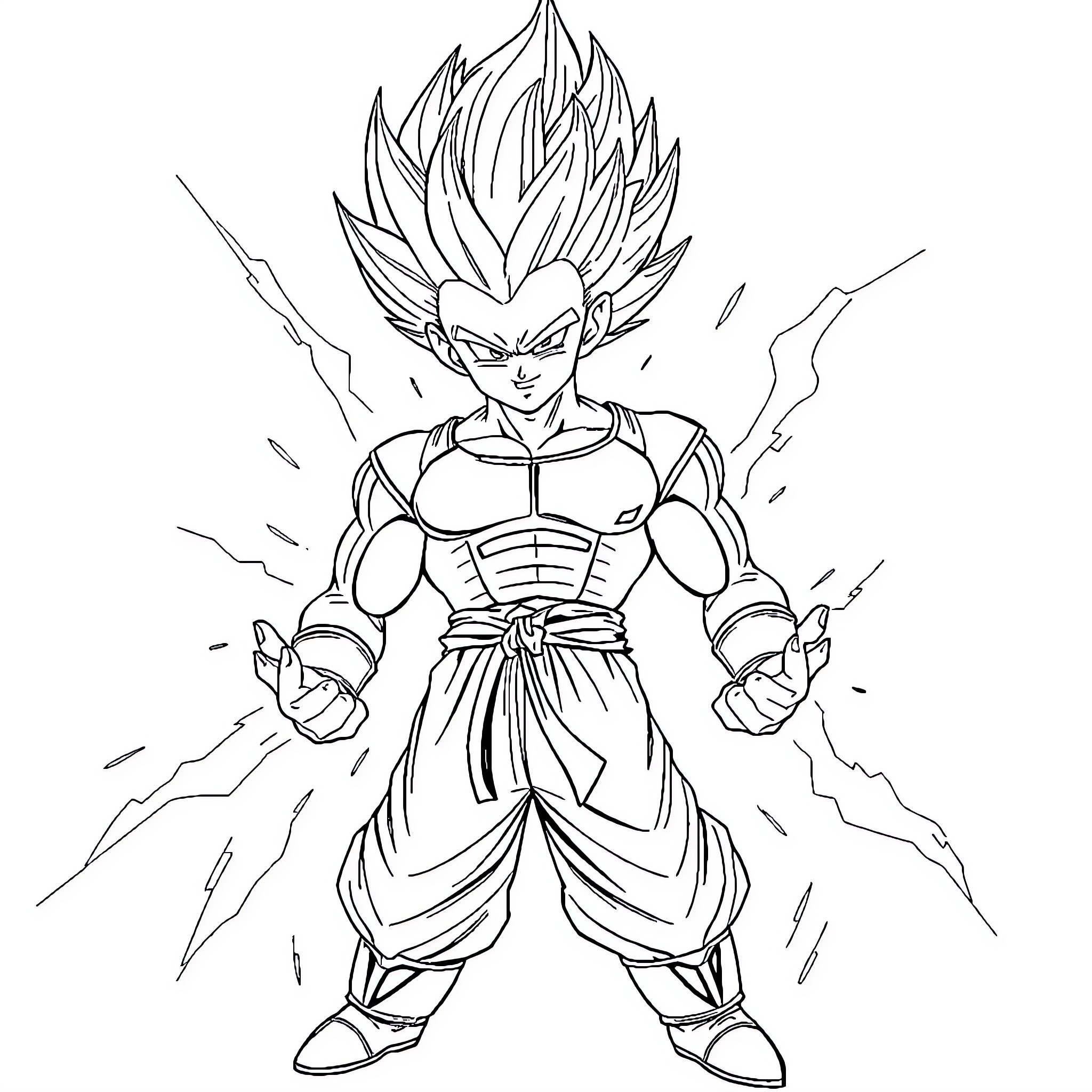 Vegeta unleashing powerful energy attack Coloring Page (free black-and-white line drawing printable PDF for all, from beginners to advanced learners, including children, teens, adults, and seniors)