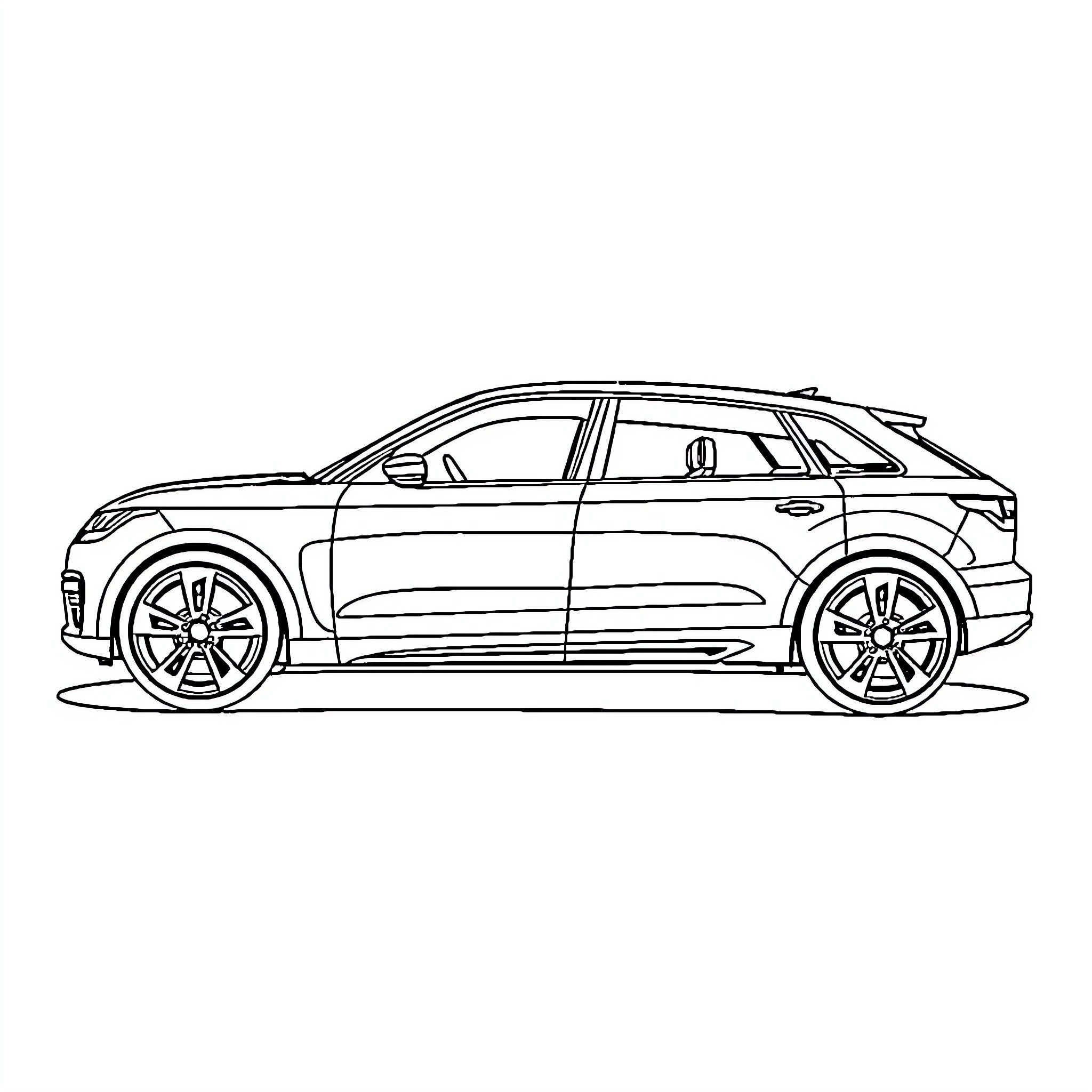 Car speeding on the road Coloring Page (free black-and-white line drawing printable PDF for all, from beginners to advanced learners, including children, teens, adults, and seniors)
