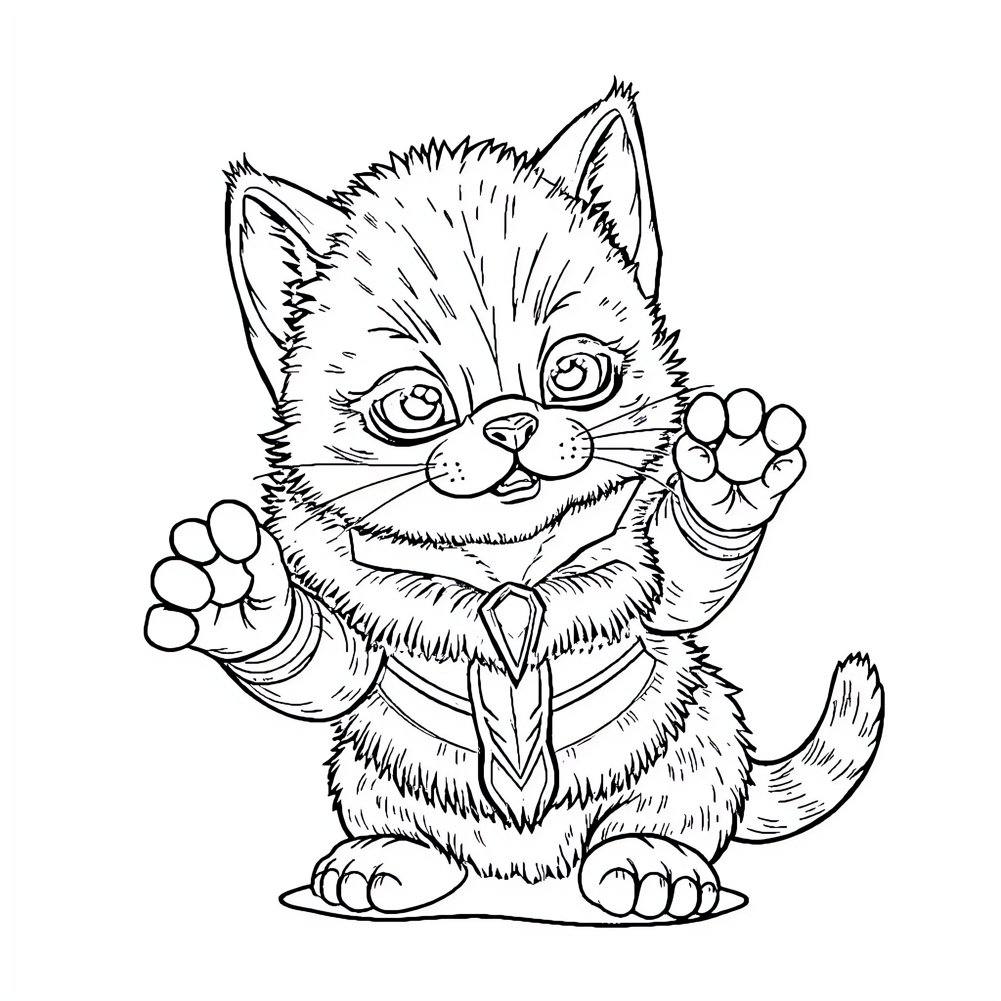 Thanos the playful and curious kitten Coloring Page (free black-and-white line drawing printable PDF for all, from beginners to advanced learners, including children, teens, adults, and seniors)