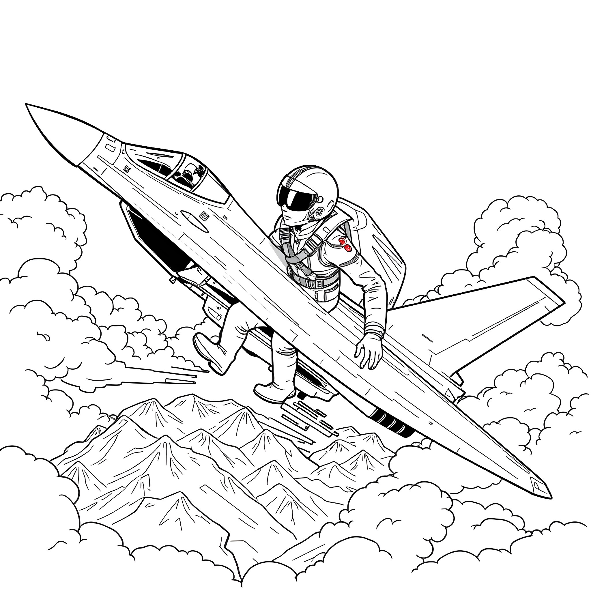 Bocchi's Aerial Adventure Coloring Page (free black-and-white line drawing printable PDF for all, from beginners to advanced learners, including children, teens, adults, and seniors)