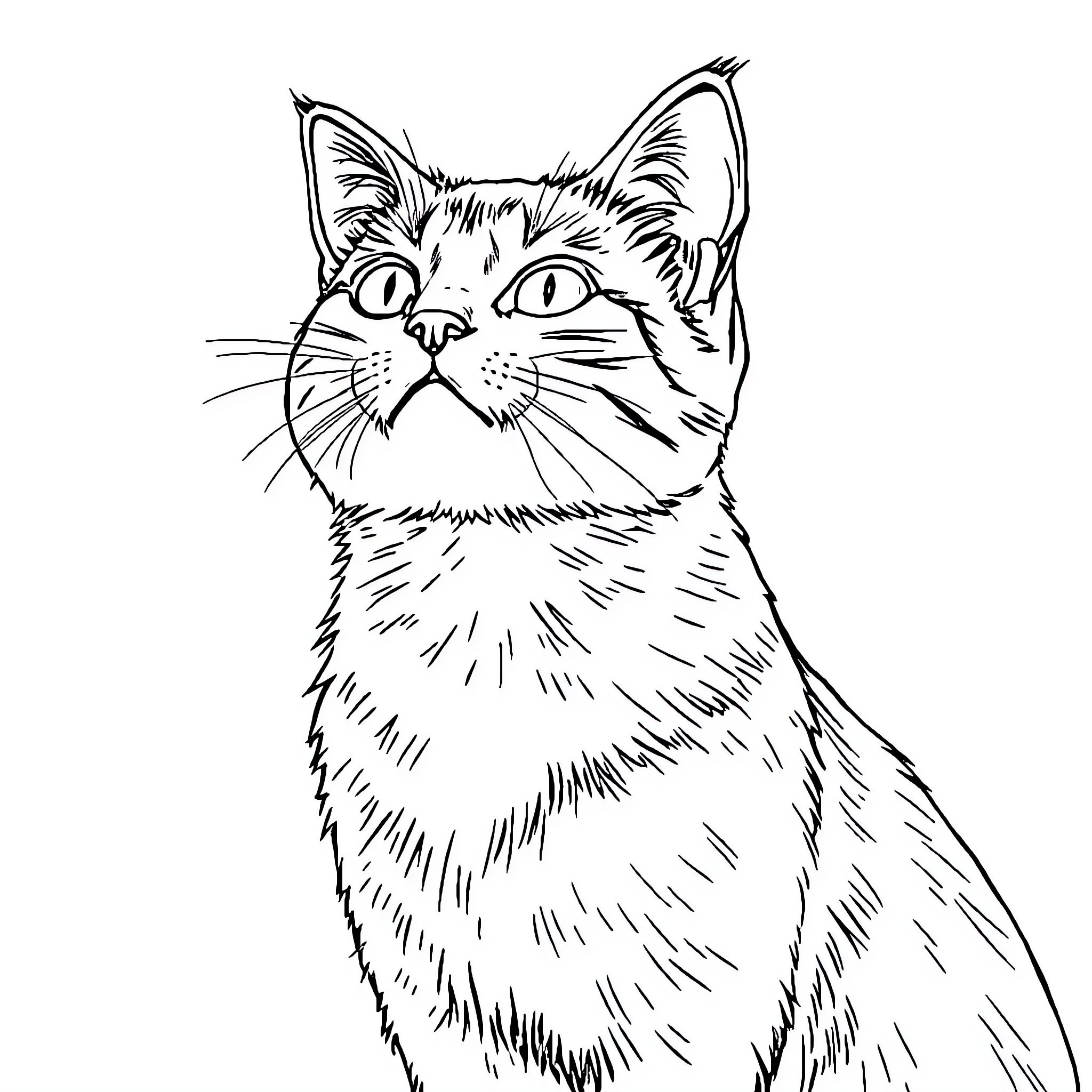 Main Detailed Illustration of Furry Cat Coloring Page (free black-and-white line drawing printable PDF for all, from beginners to advanced learners, including children, teens, adults, and seniors)
