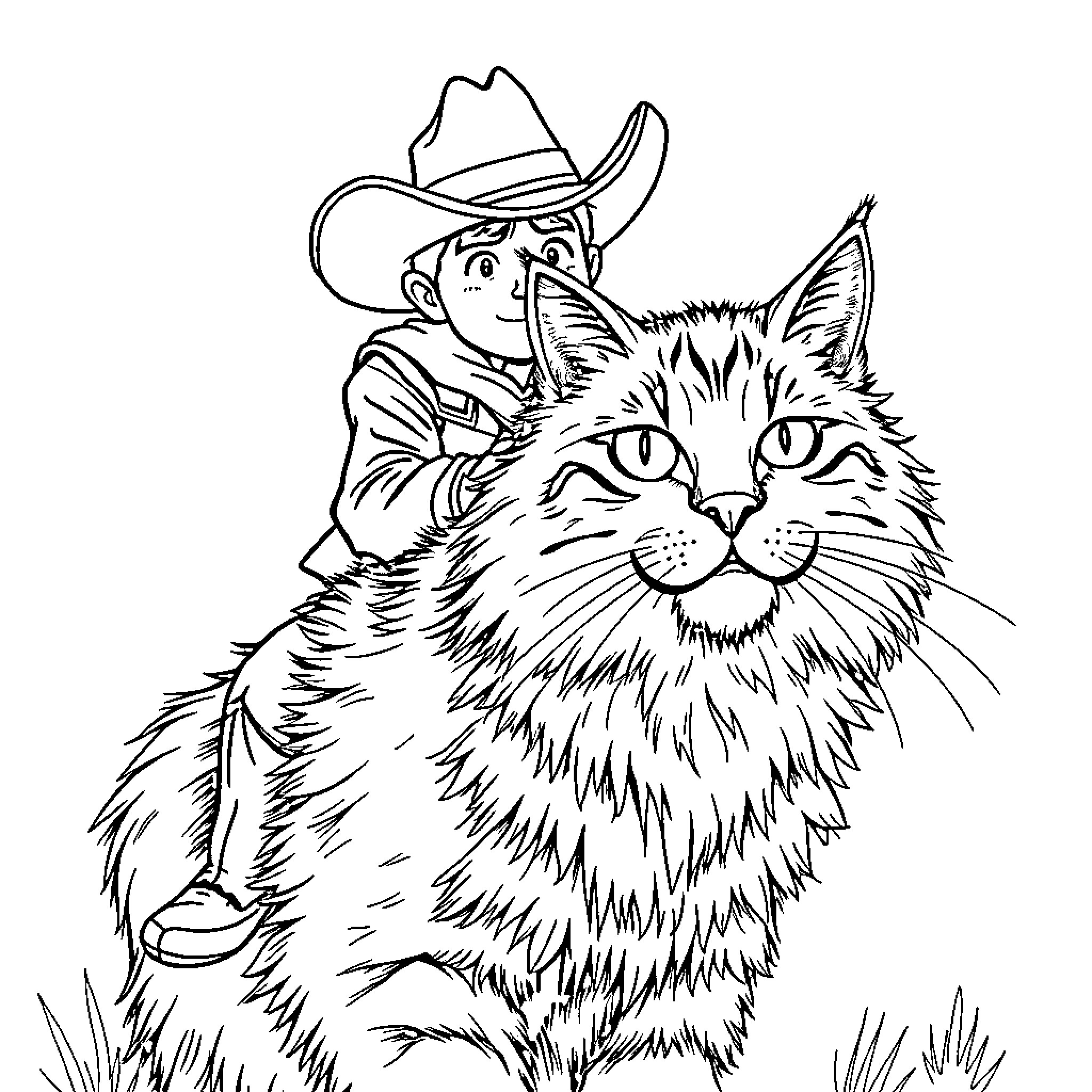 Cowboy and his furry companion on the prairie Coloring Page (free black-and-white line drawing printable PDF for all, from beginners to advanced learners, including children, teens, adults, and seniors)